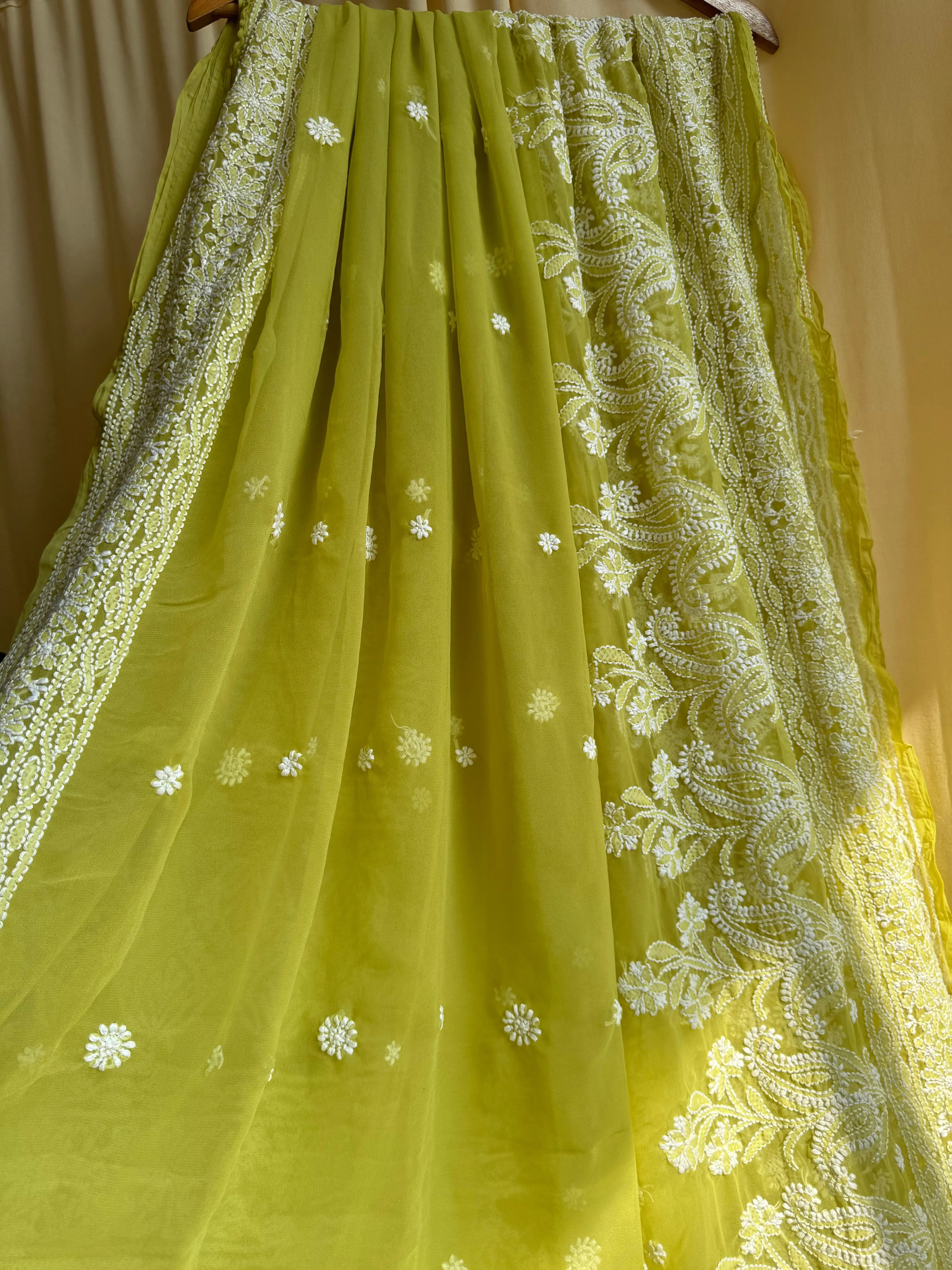 Georgette Chikankari saree in Mehndi Green ARIAA CHIKANKARI 