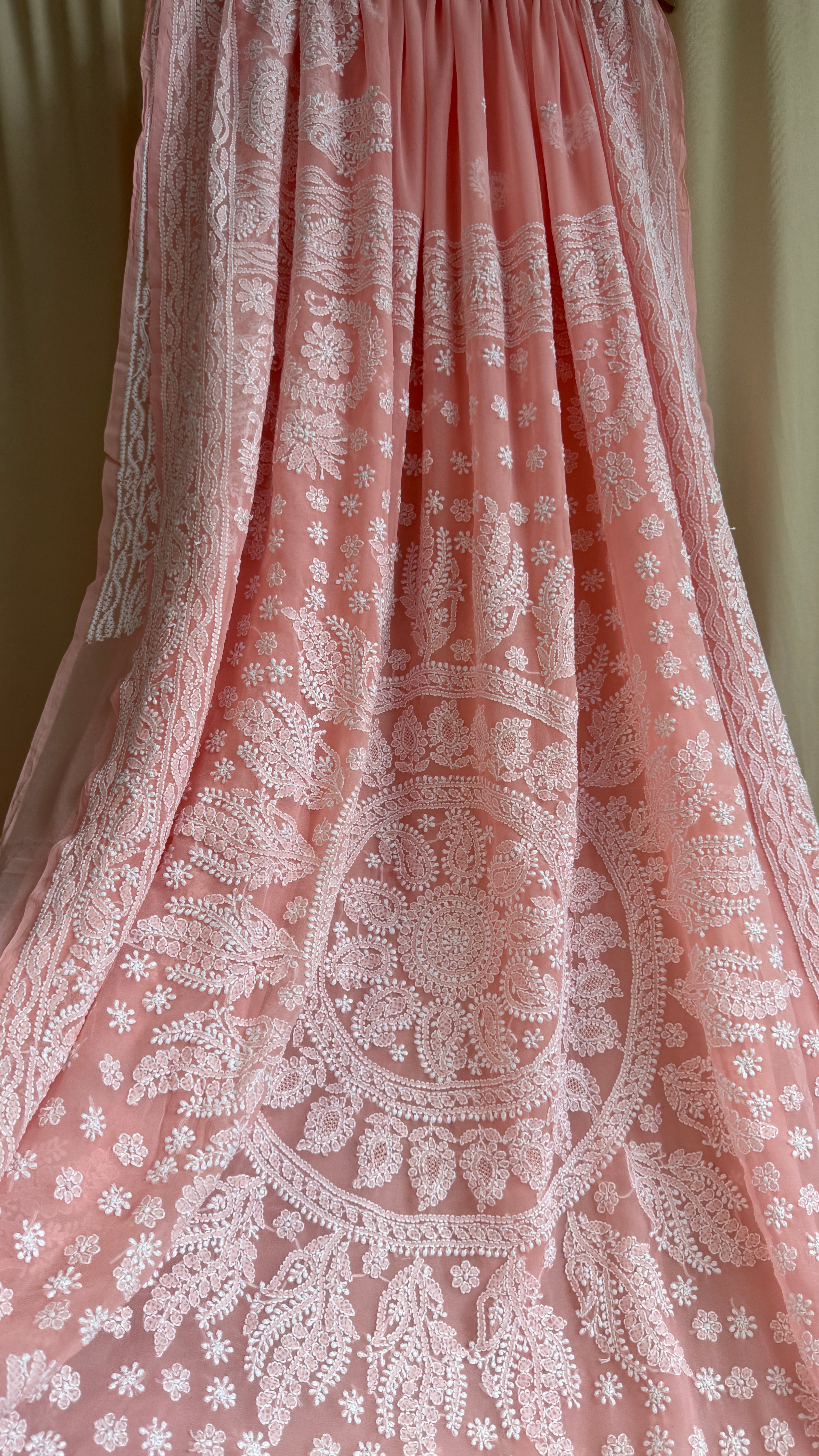 Georgette Chikankari saree in Peach