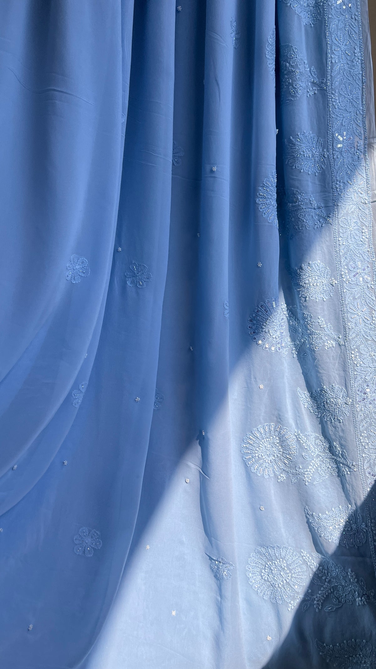 Viscose Blue Chikankari saree with Pearl embellishments (Copy)