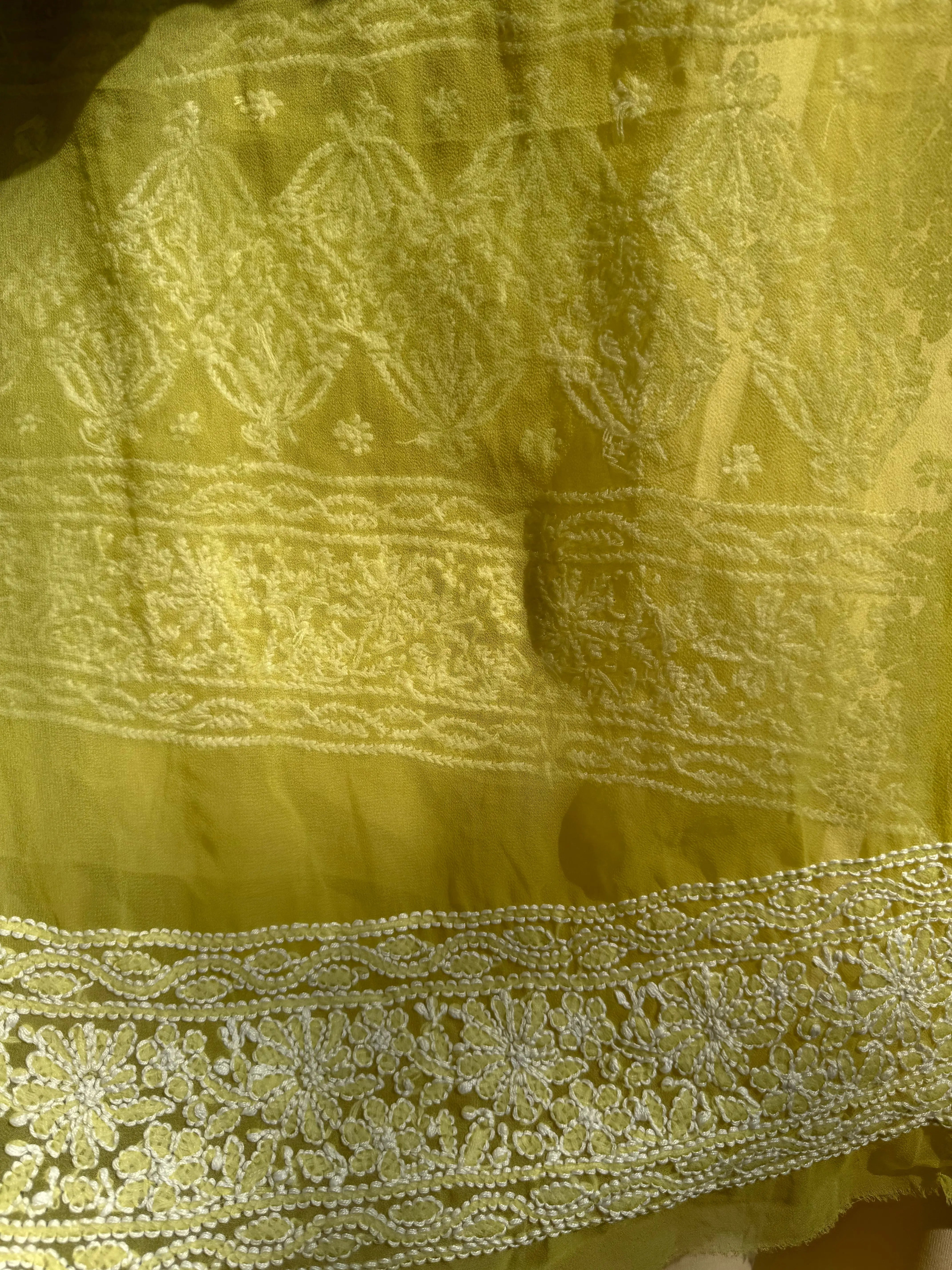 Georgette Chikankari saree in Mehndi Green ARIAA CHIKANKARI 