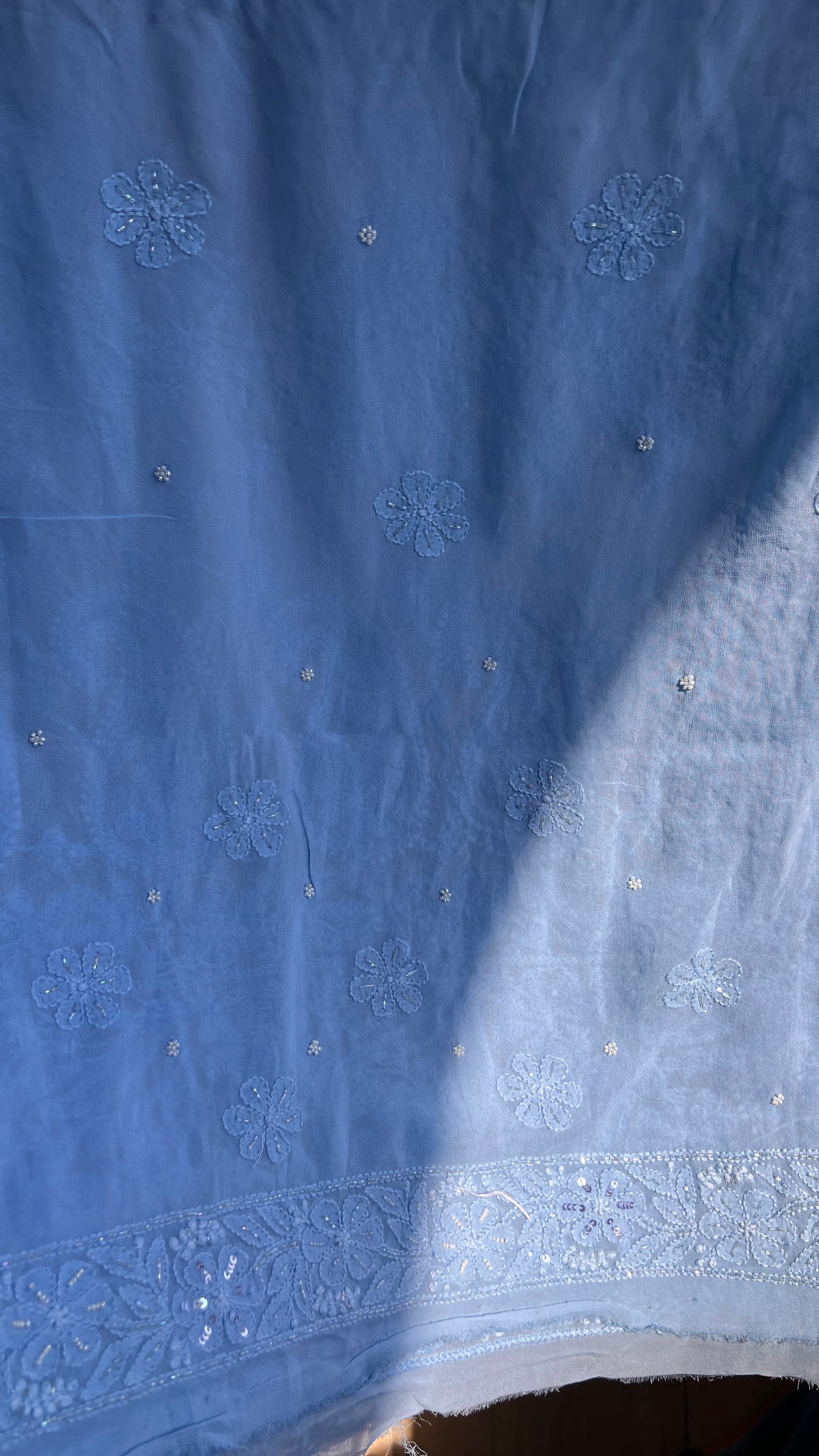 Viscose Blue Chikankari saree with Pearl embellishments (Copy)