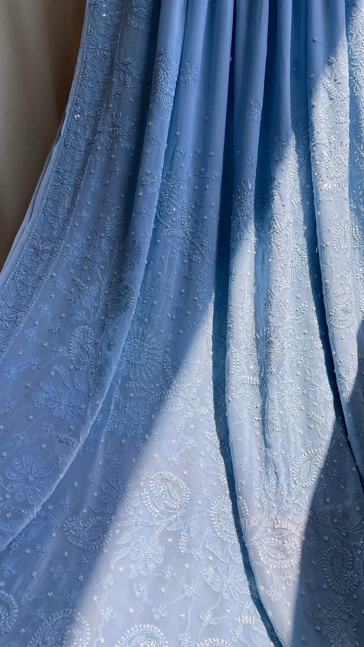 Viscose Blue Chikankari saree with Pearl embellishments (Copy)