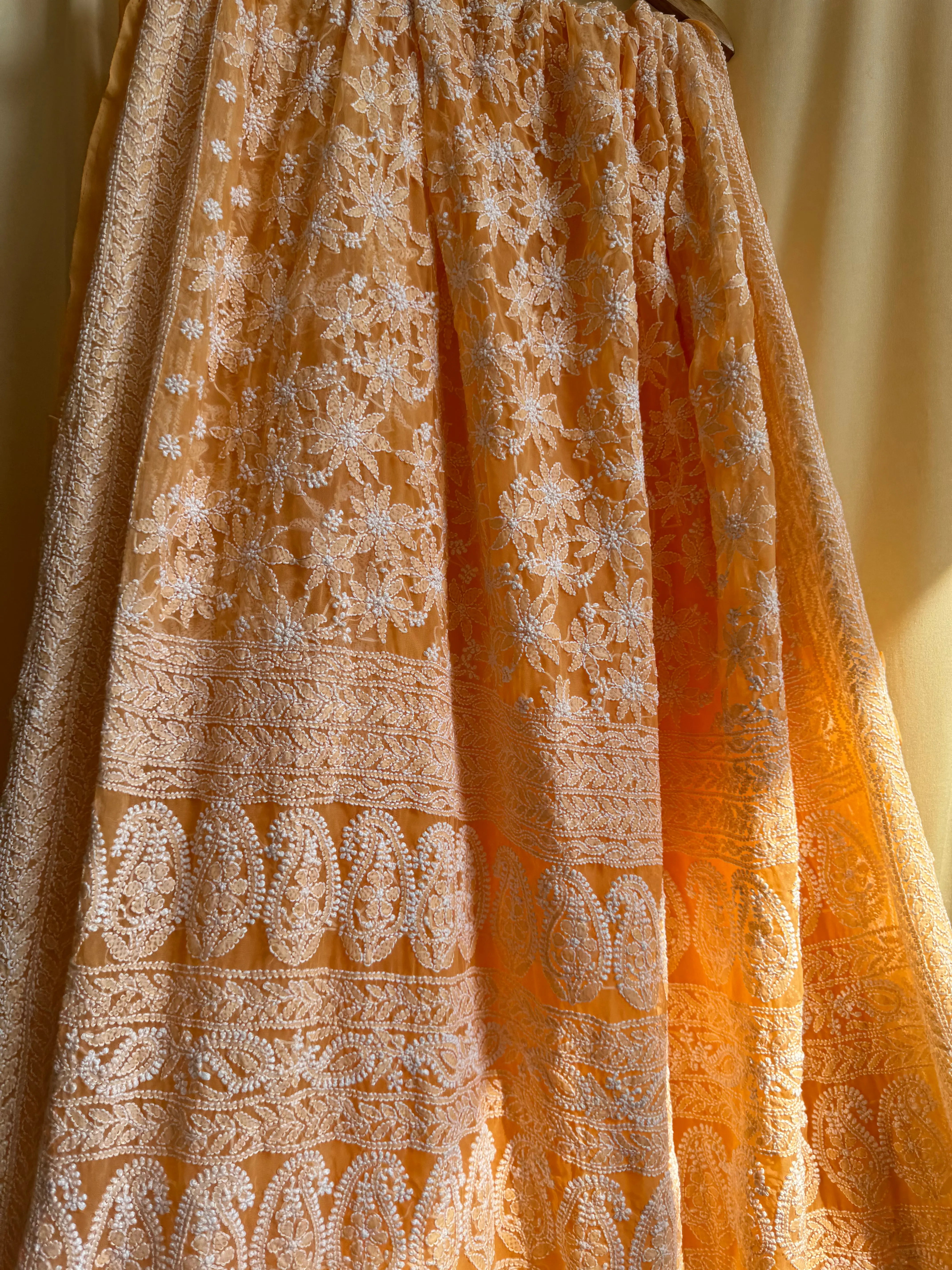 Georgette Chikankari saree in Sunset Orange ARIAA CHIKANKARI 