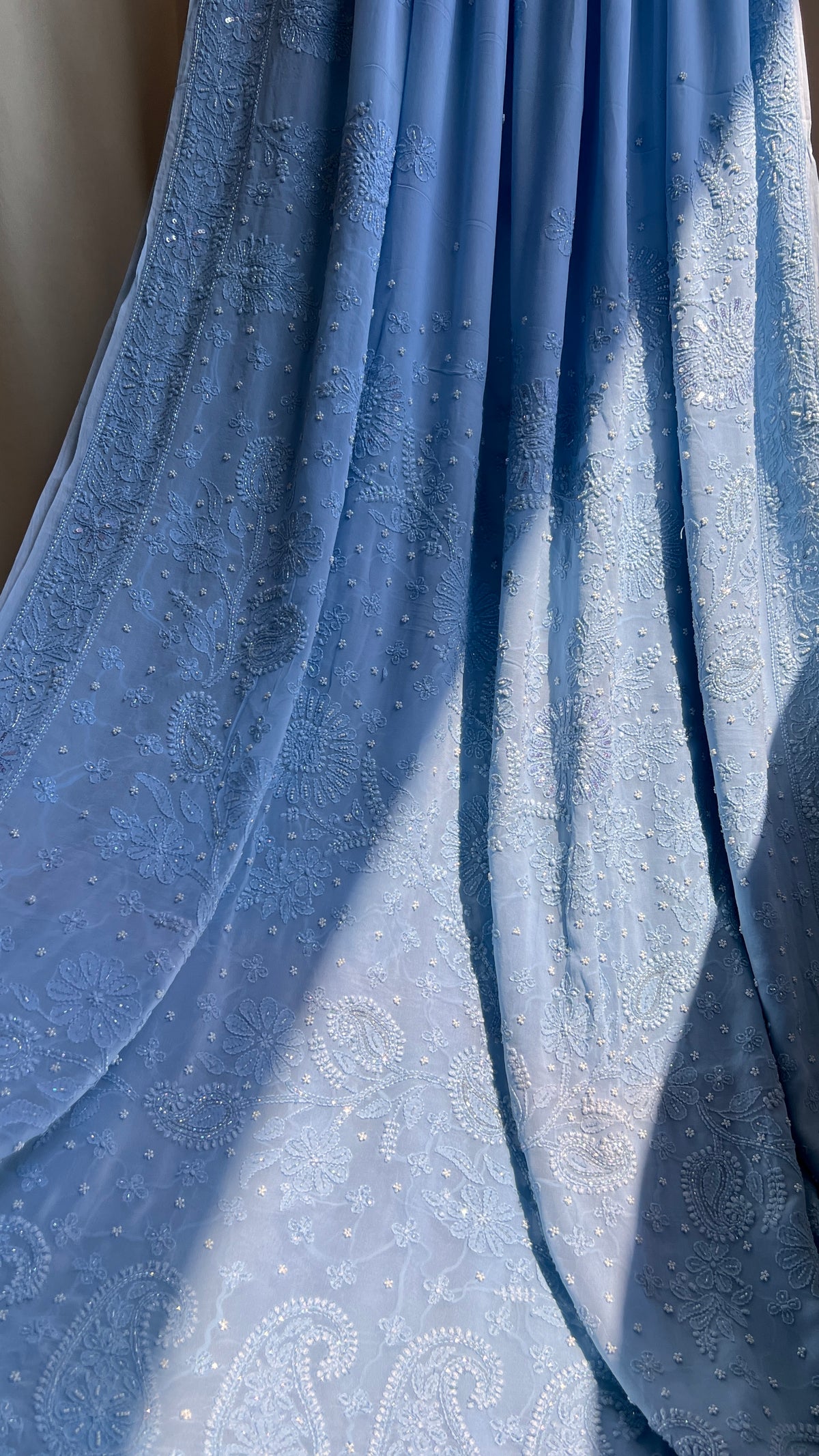 Viscose Blue Chikankari saree with Pearl embellishments (Copy)