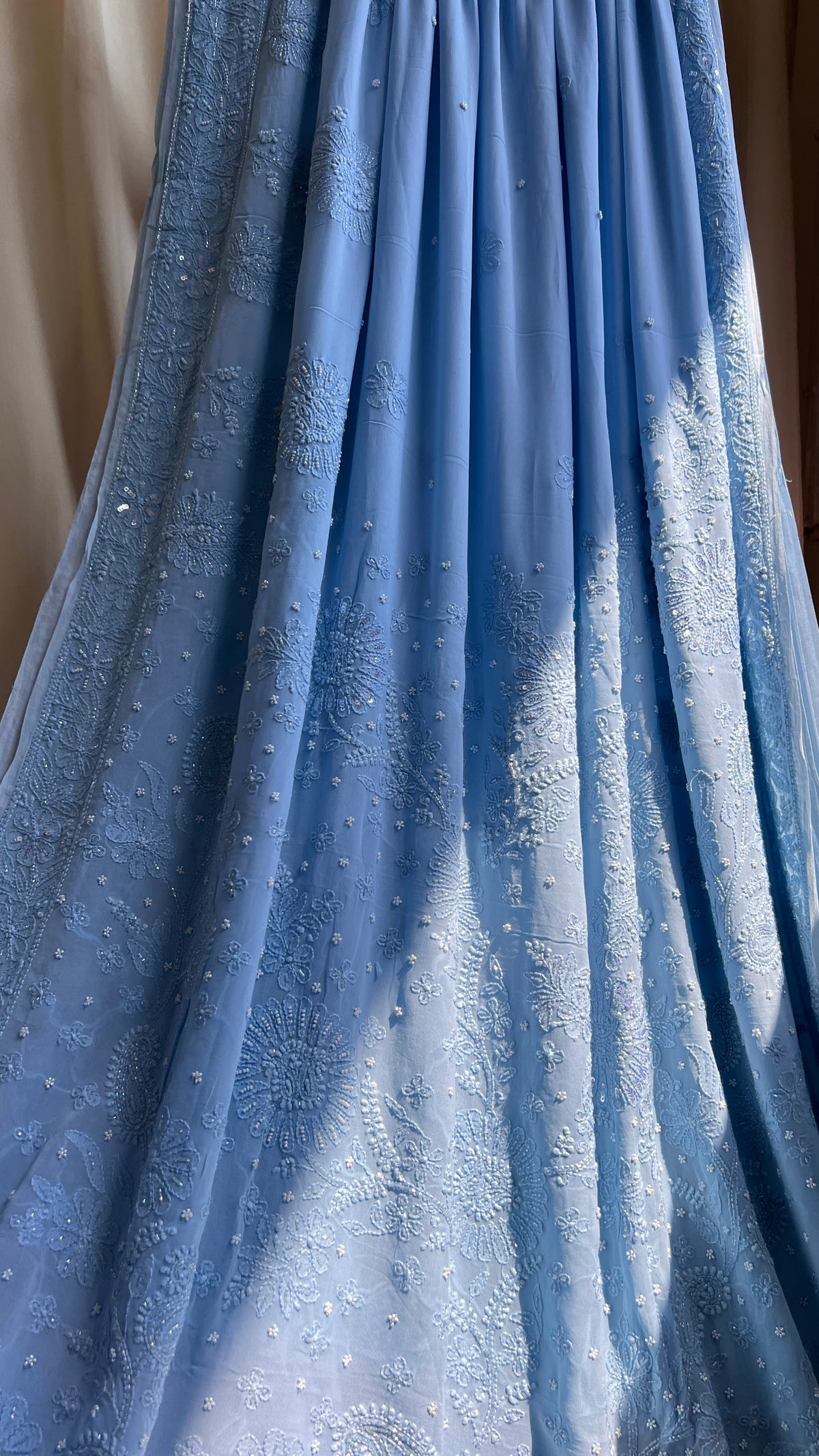 Viscose Blue Chikankari saree with Pearl embellishments (Copy)