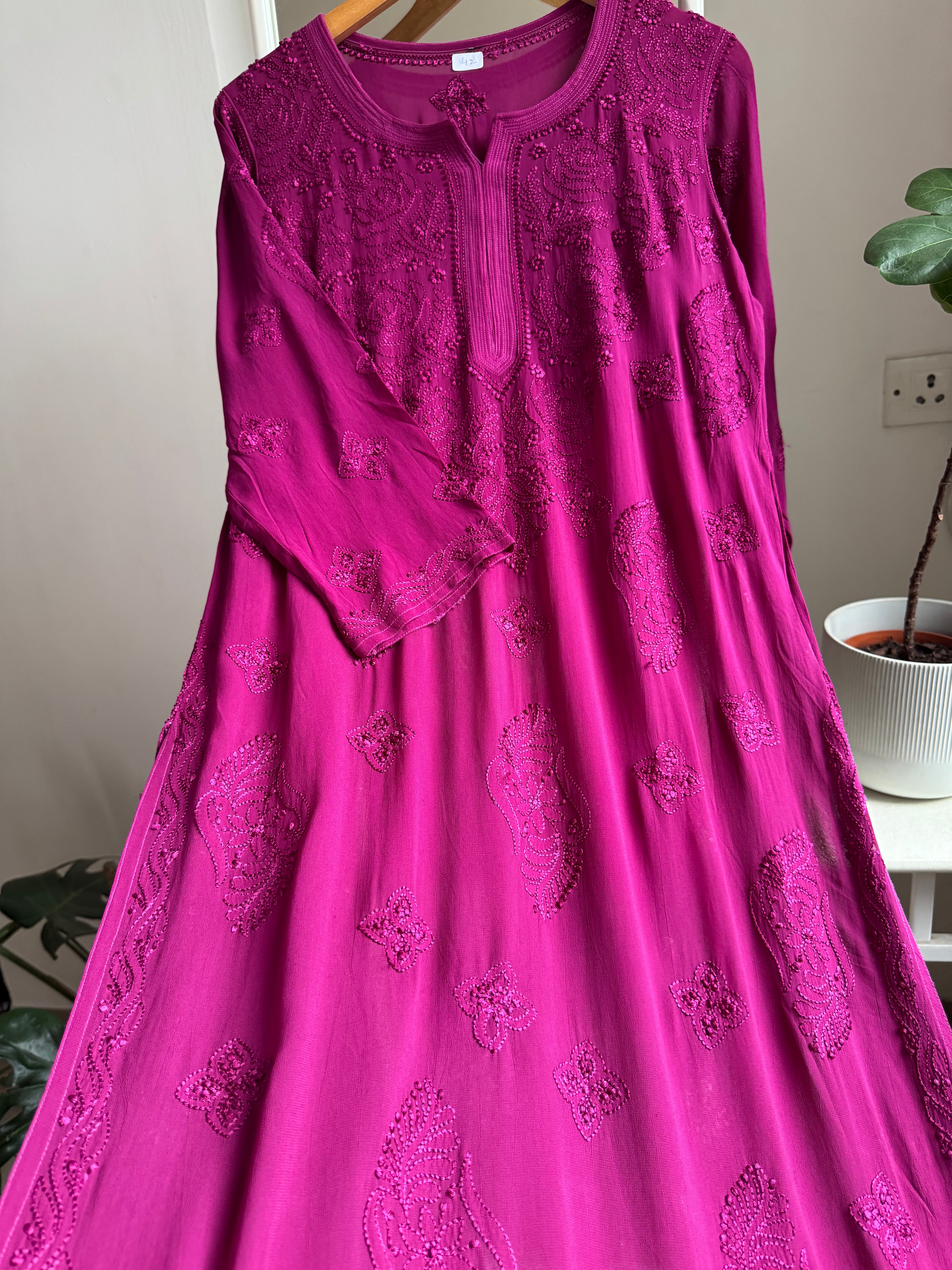 Viscose Kurti - Gala Booti- Berry Pink ARIAA CHIKANKARI 