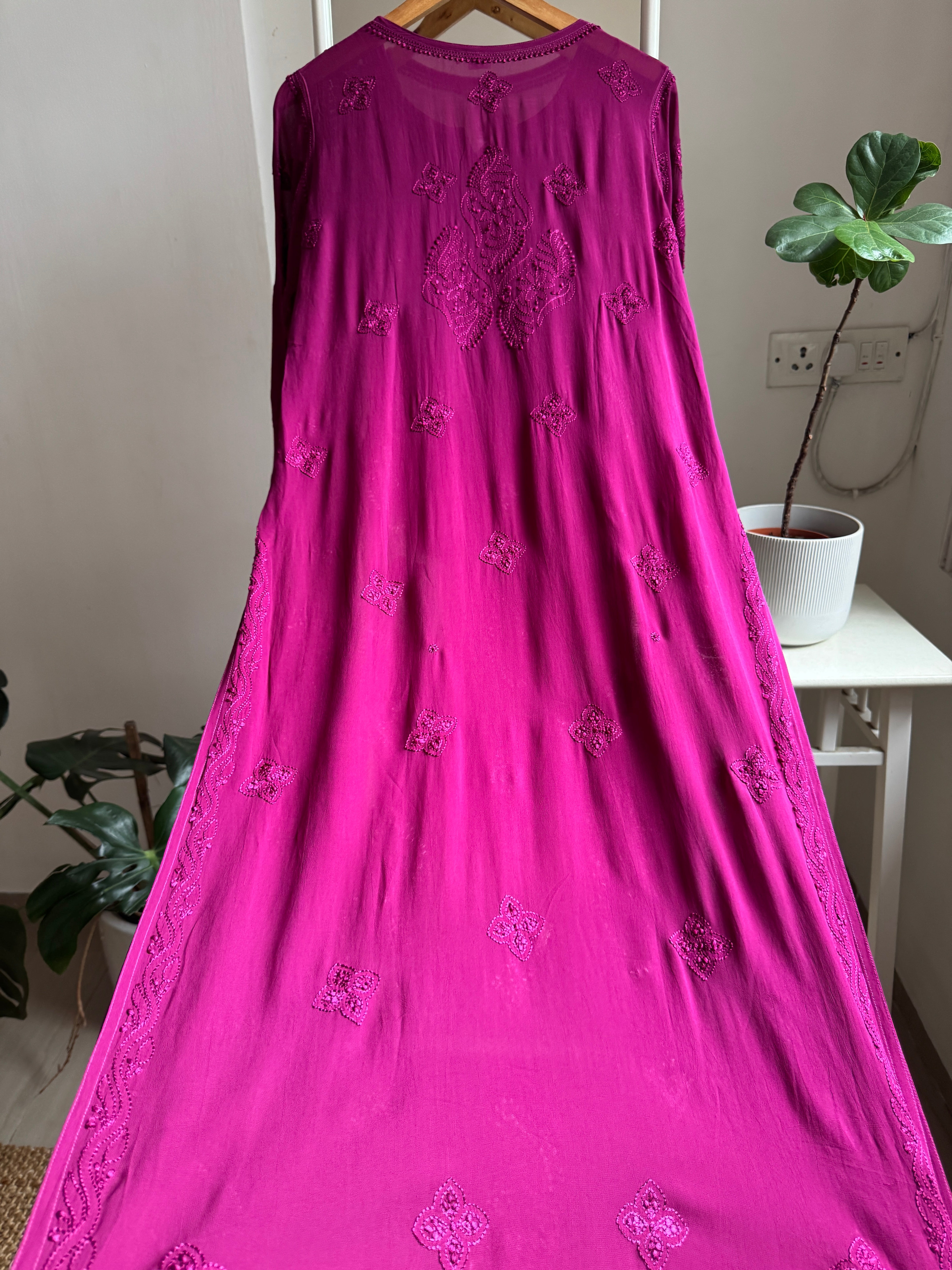 Viscose Kurti - Gala Booti- Berry Pink ARIAA CHIKANKARI 
