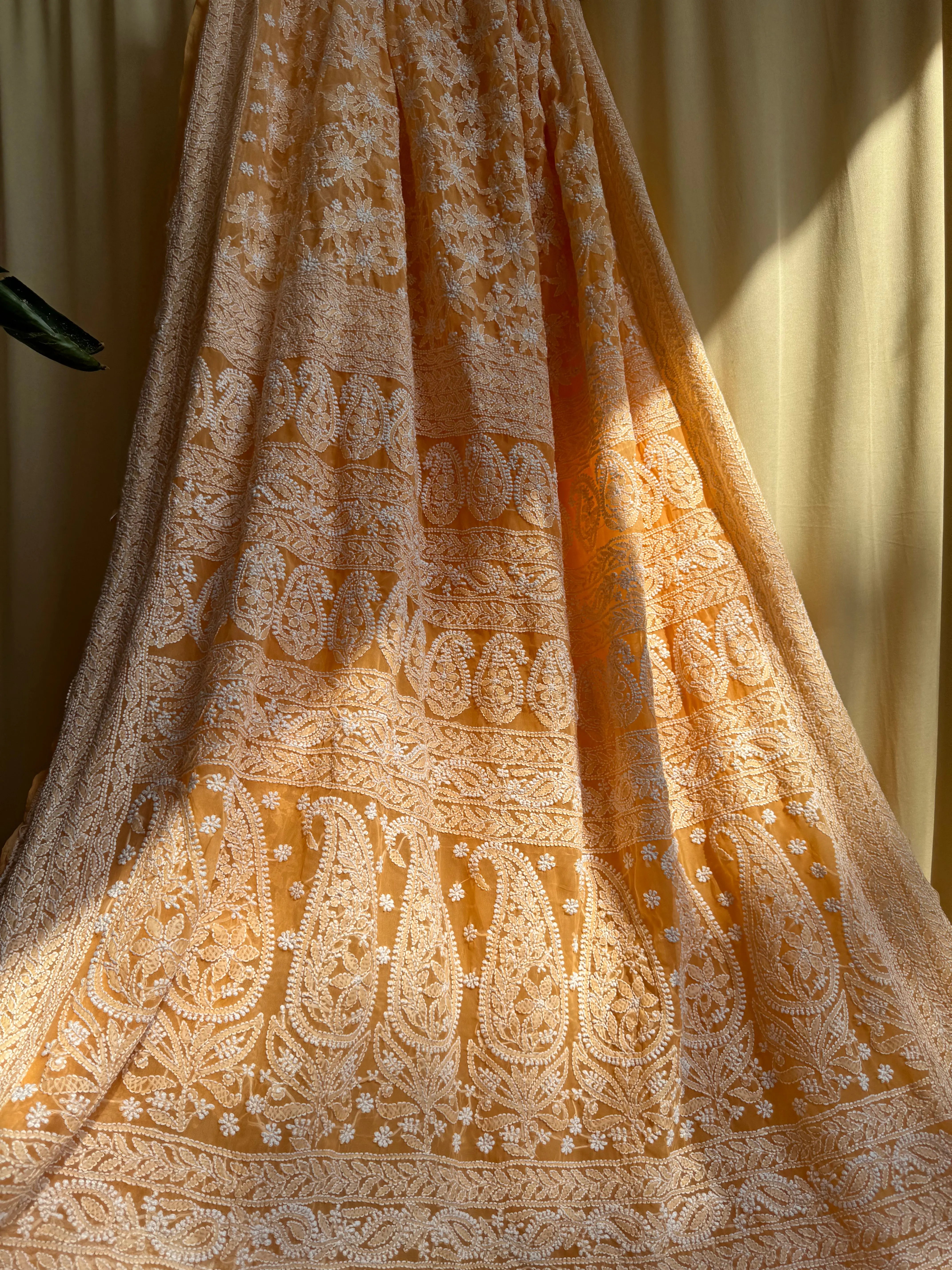 Georgette Chikankari saree in Sunset Orange ARIAA CHIKANKARI 