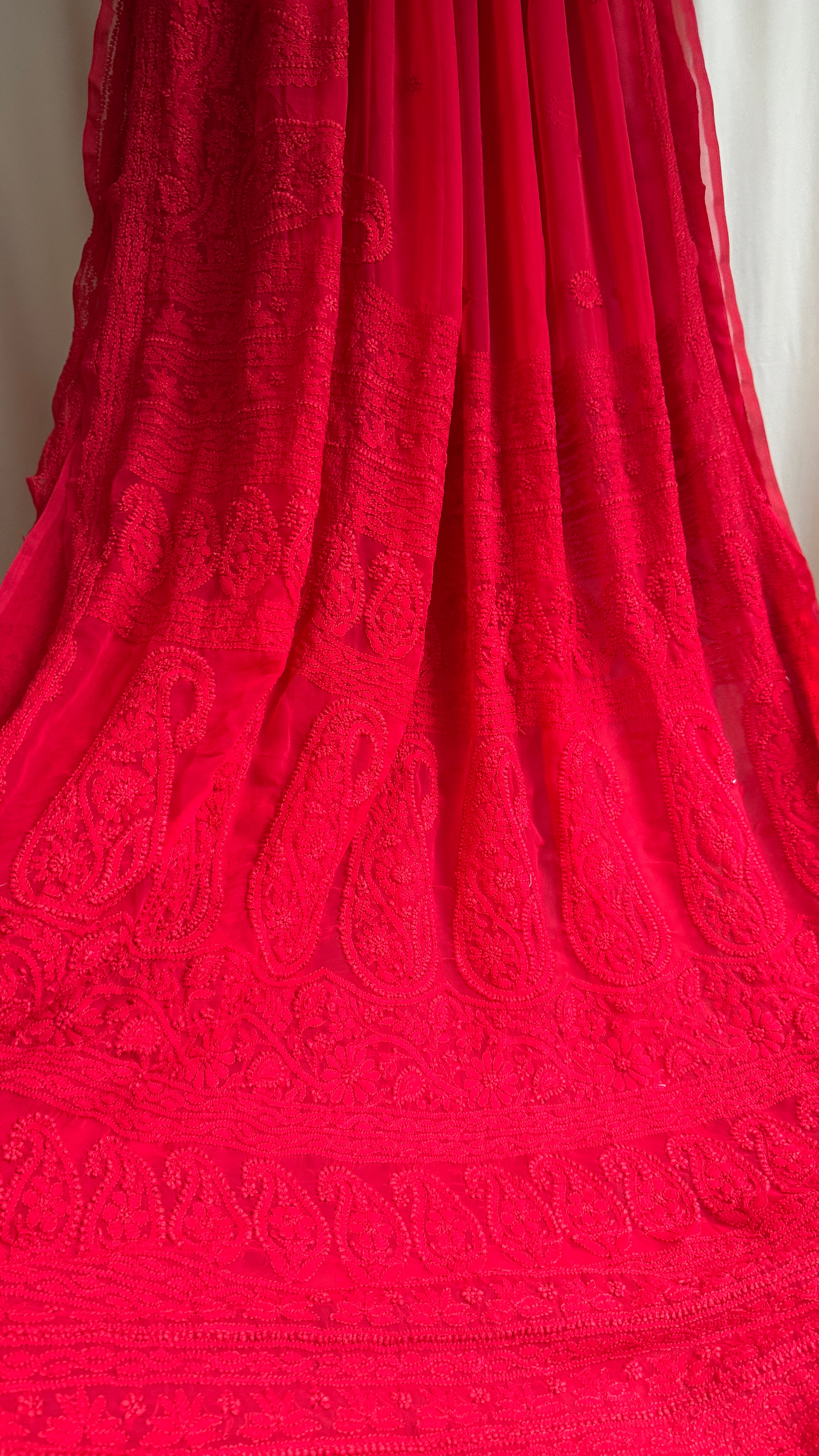 Georgette Chikankari saree in Red