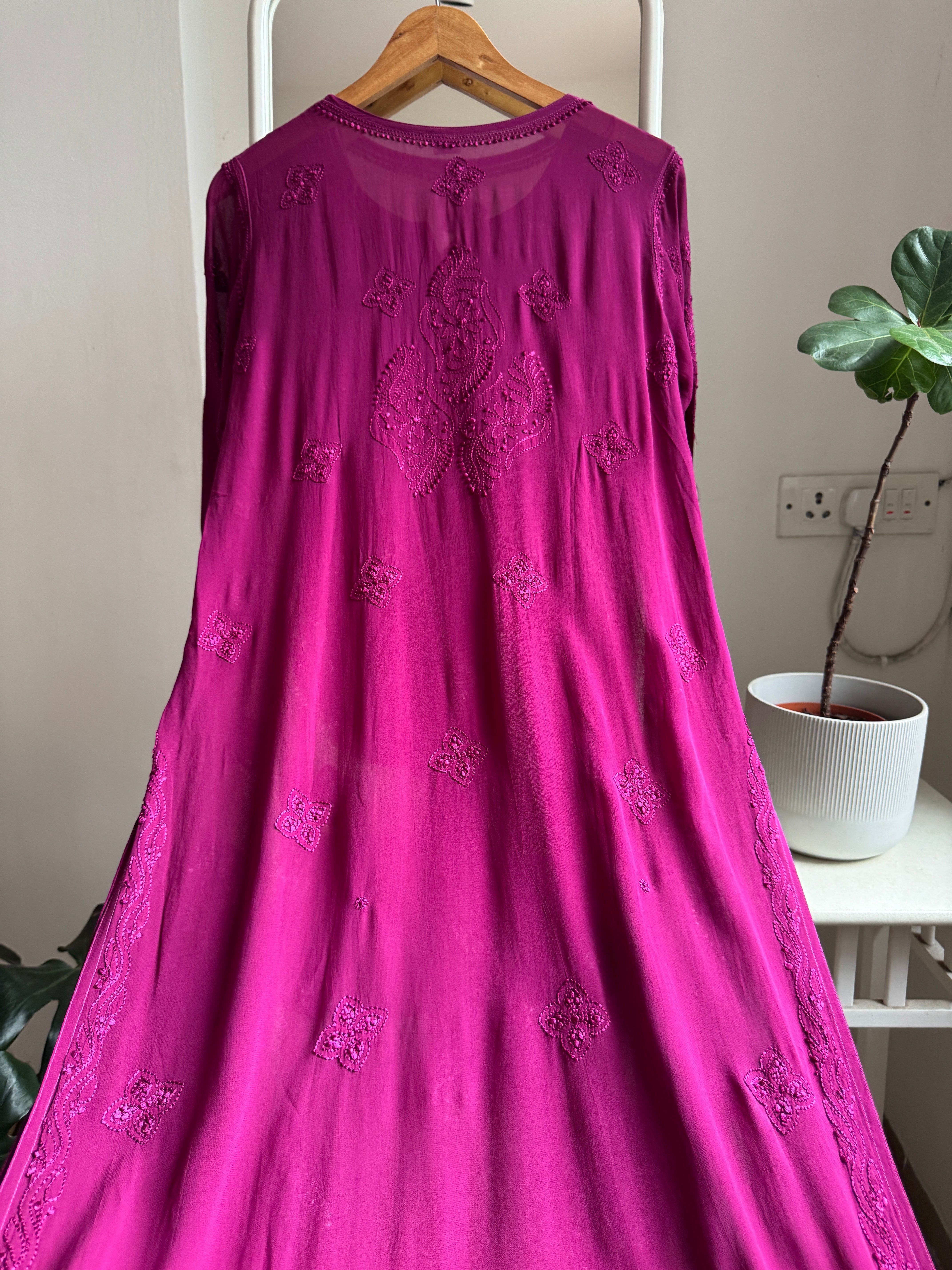 Viscose Kurti - Gala Booti- Berry Pink ARIAA CHIKANKARI 