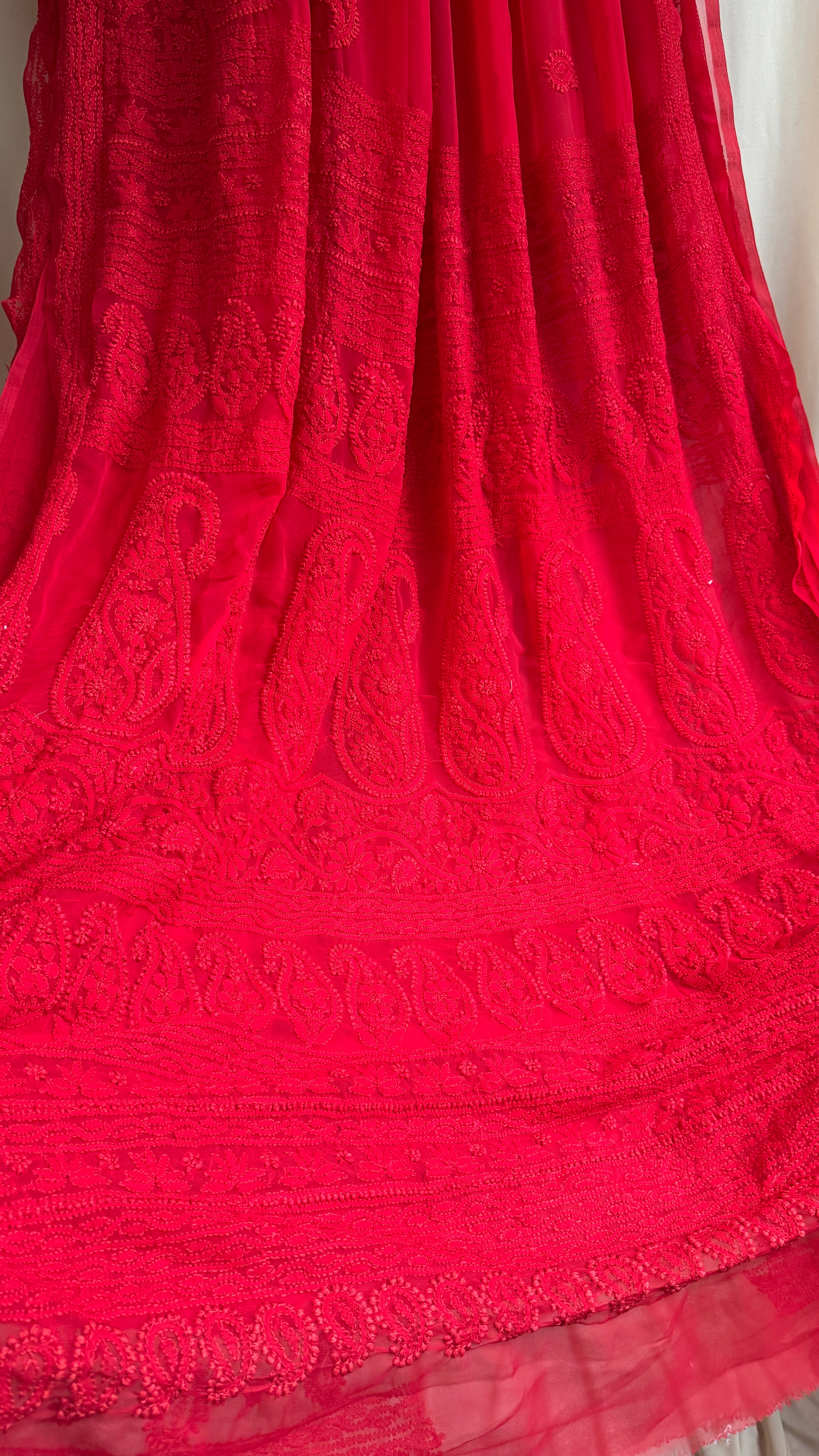 Georgette Chikankari saree in Red