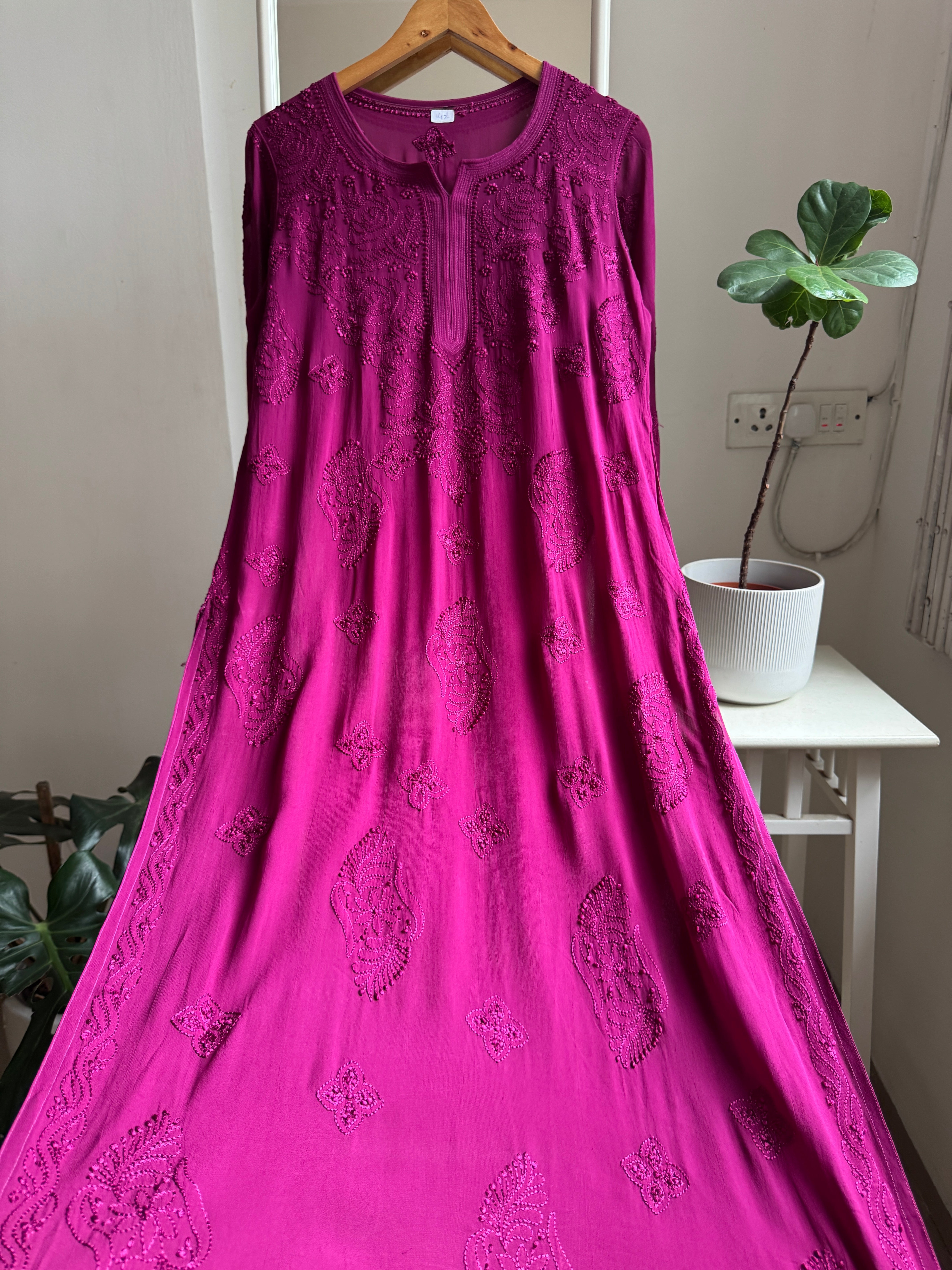 Viscose Kurti - Gala Booti- Berry Pink ARIAA CHIKANKARI 