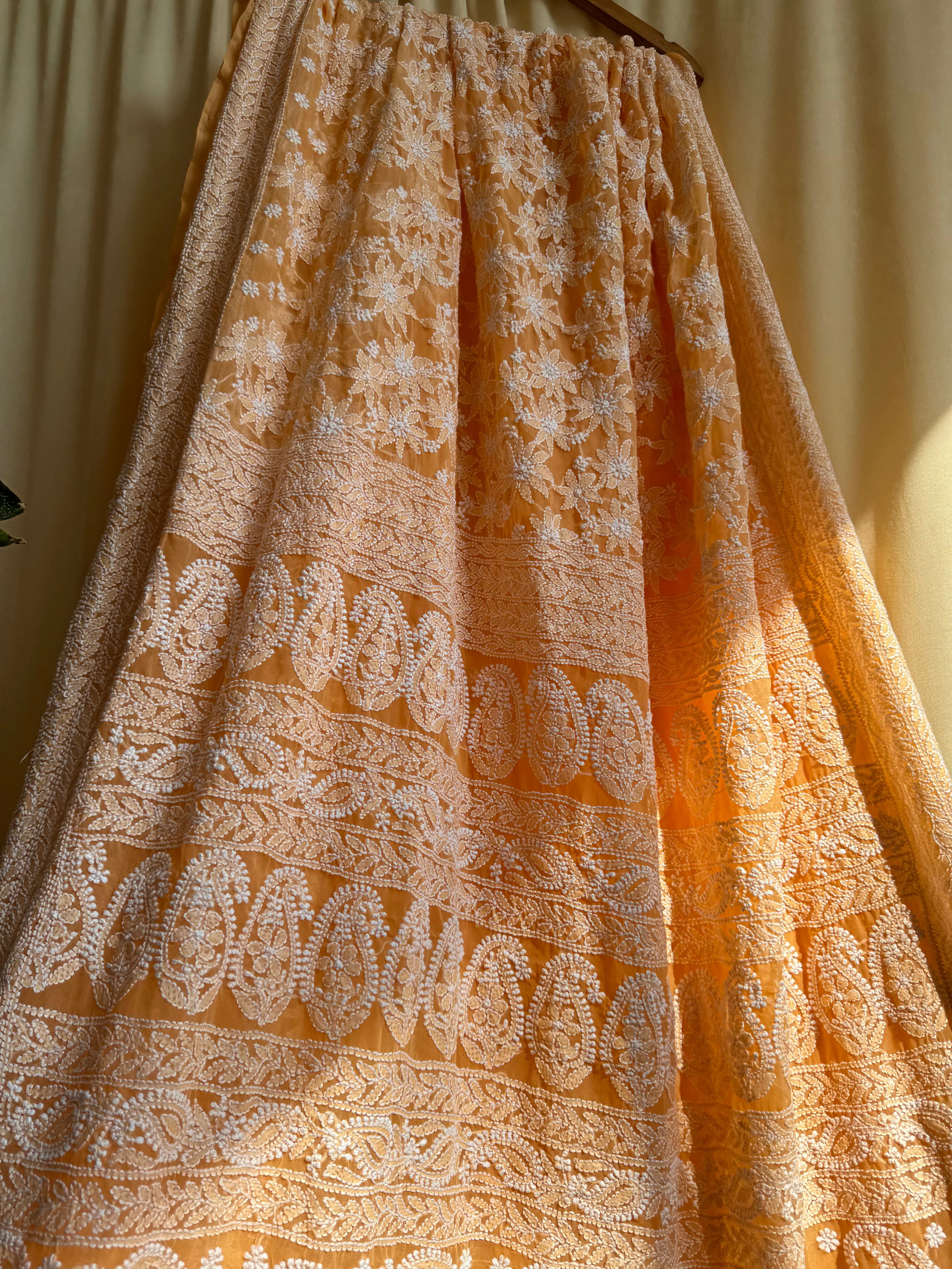 Georgette Chikankari saree in Sunset Orange ARIAA CHIKANKARI 