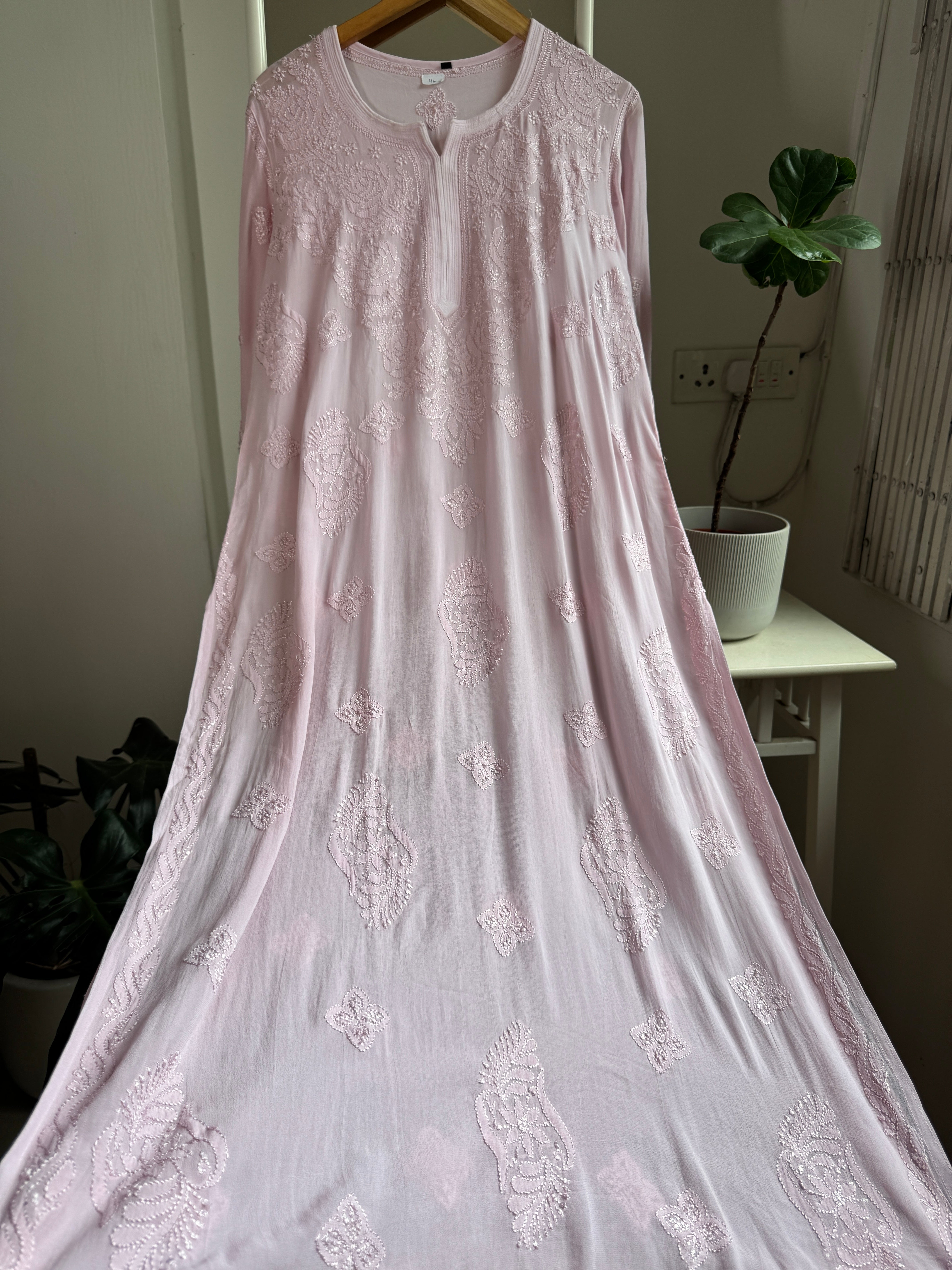 Viscose Kurti - Gala Booti- Nude Pink ARIAA CHIKANKARI 