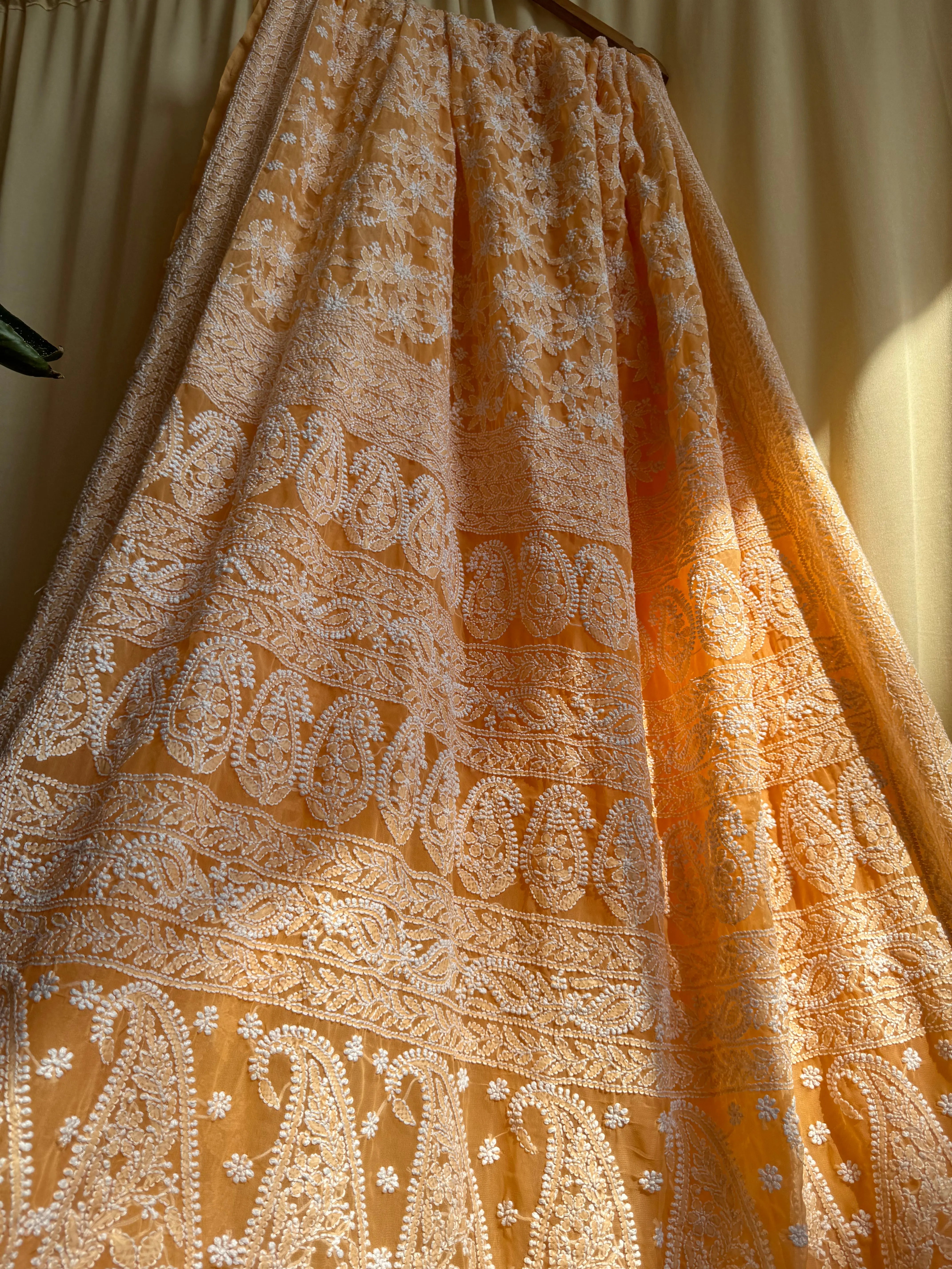 Georgette Chikankari saree in Sunset Orange ARIAA CHIKANKARI 