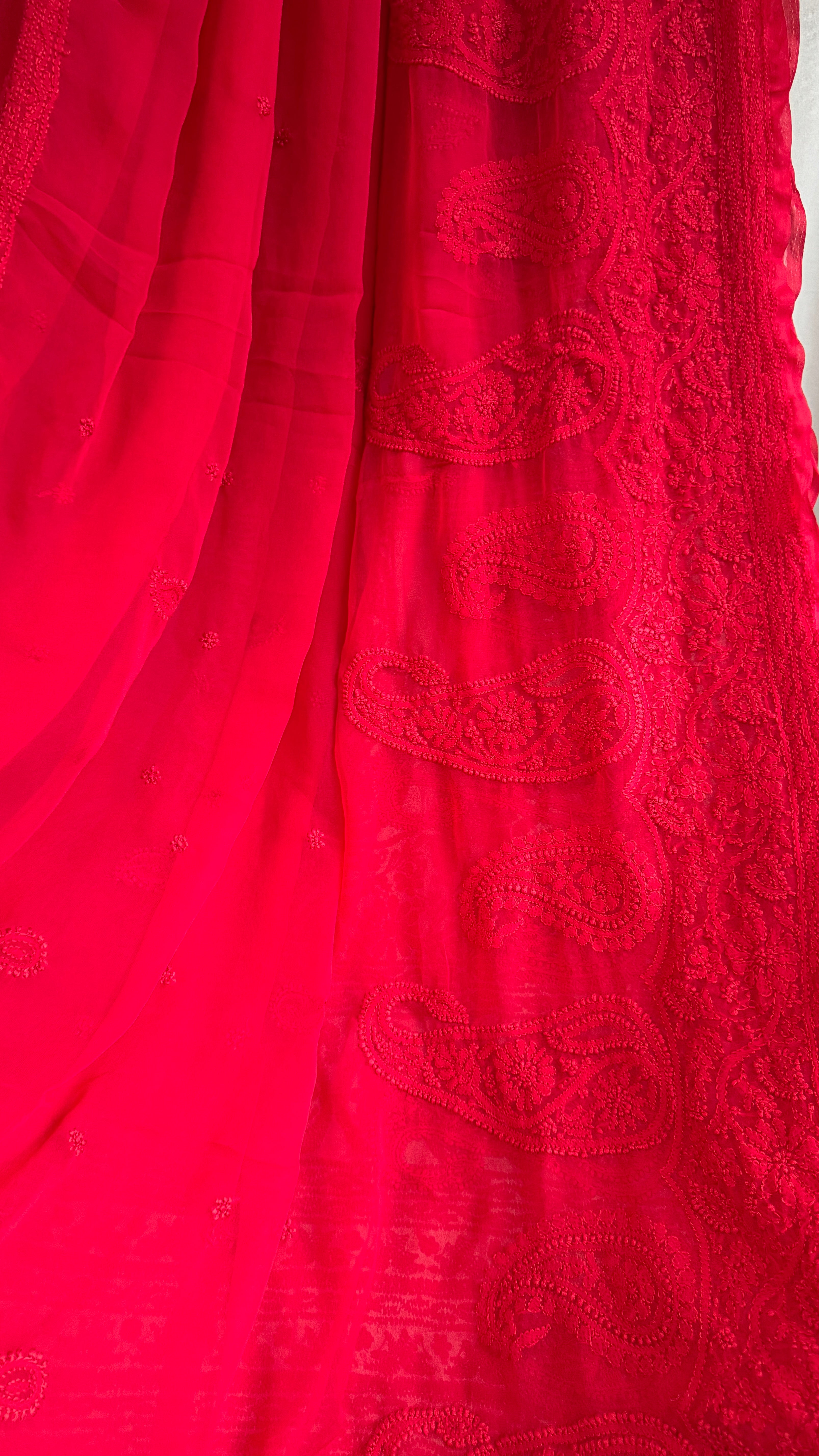 Georgette Chikankari saree in Red