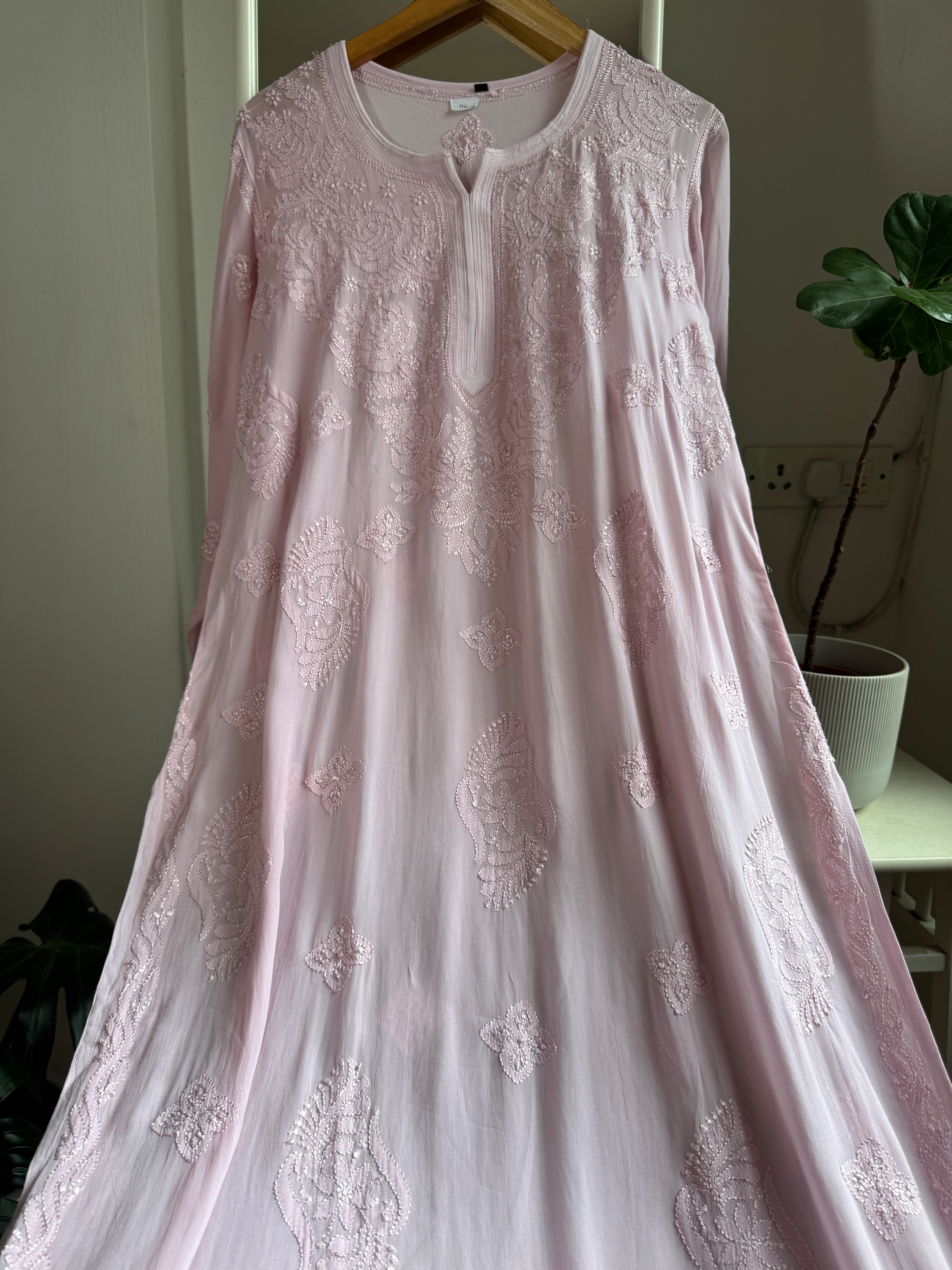 Viscose Kurti - Gala Booti- Nude Pink ARIAA CHIKANKARI 