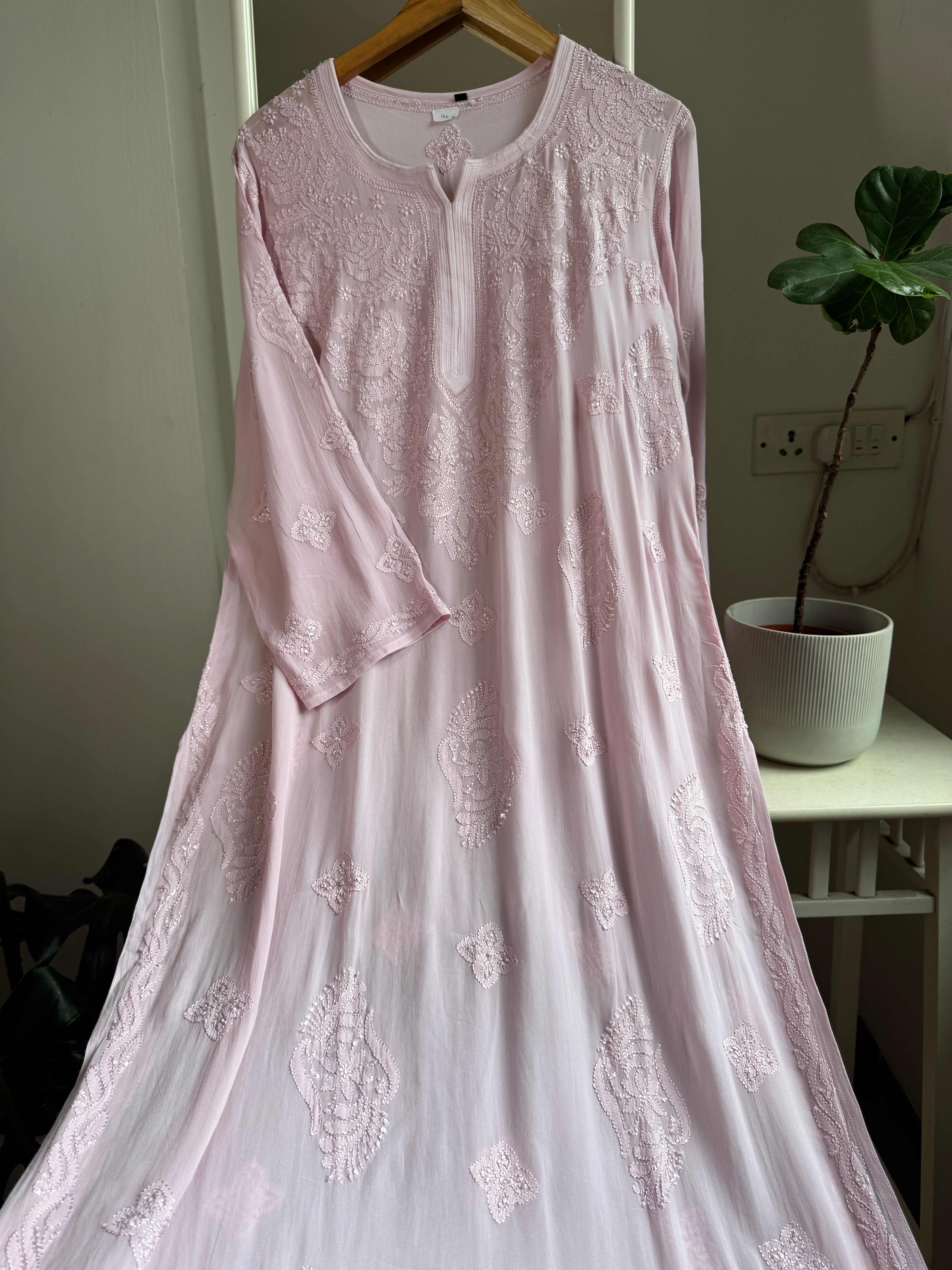 Viscose Kurti - Gala Booti- Nude Pink ARIAA CHIKANKARI 