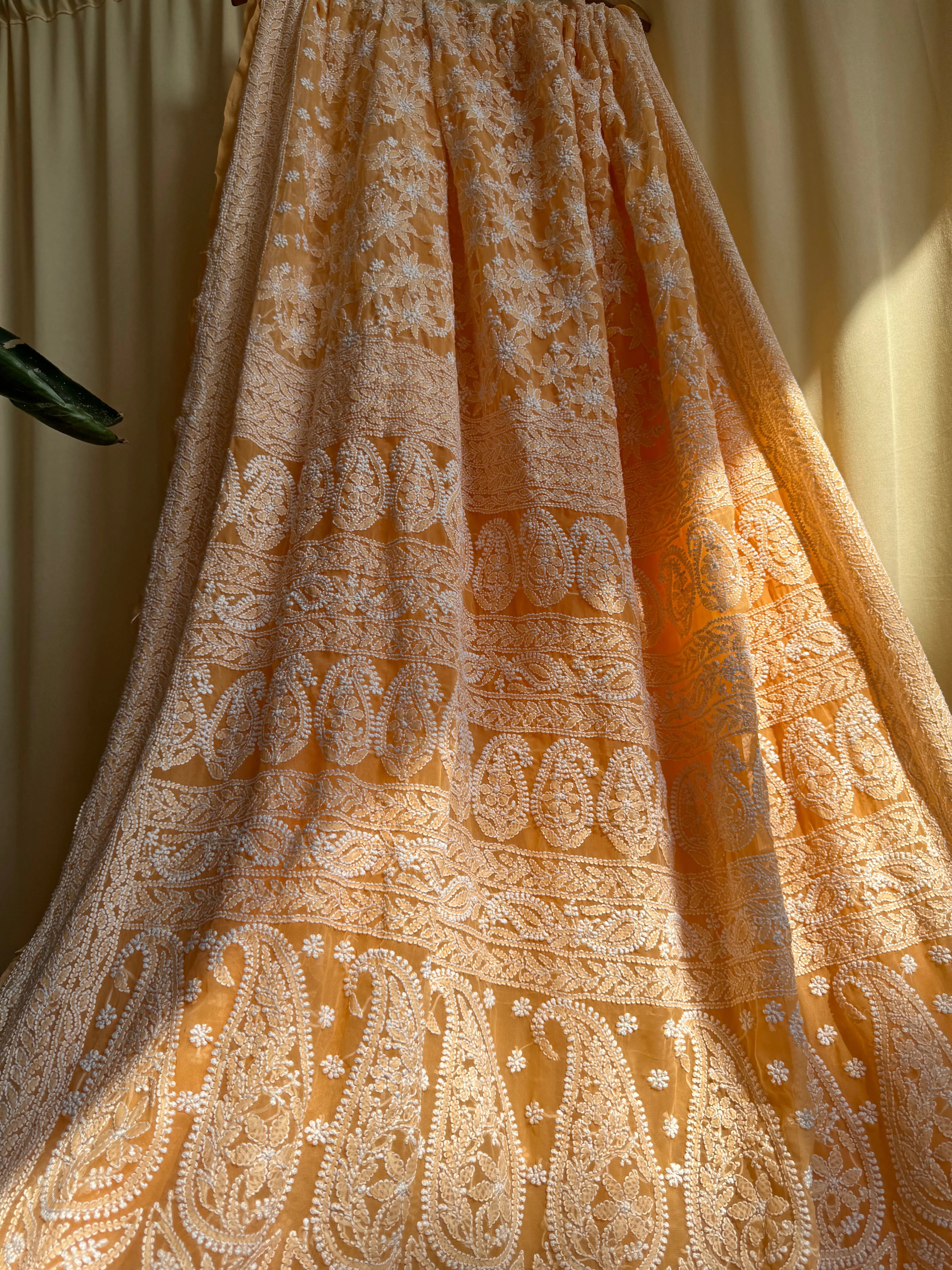 Georgette Chikankari saree in Sunset Orange ARIAA CHIKANKARI 