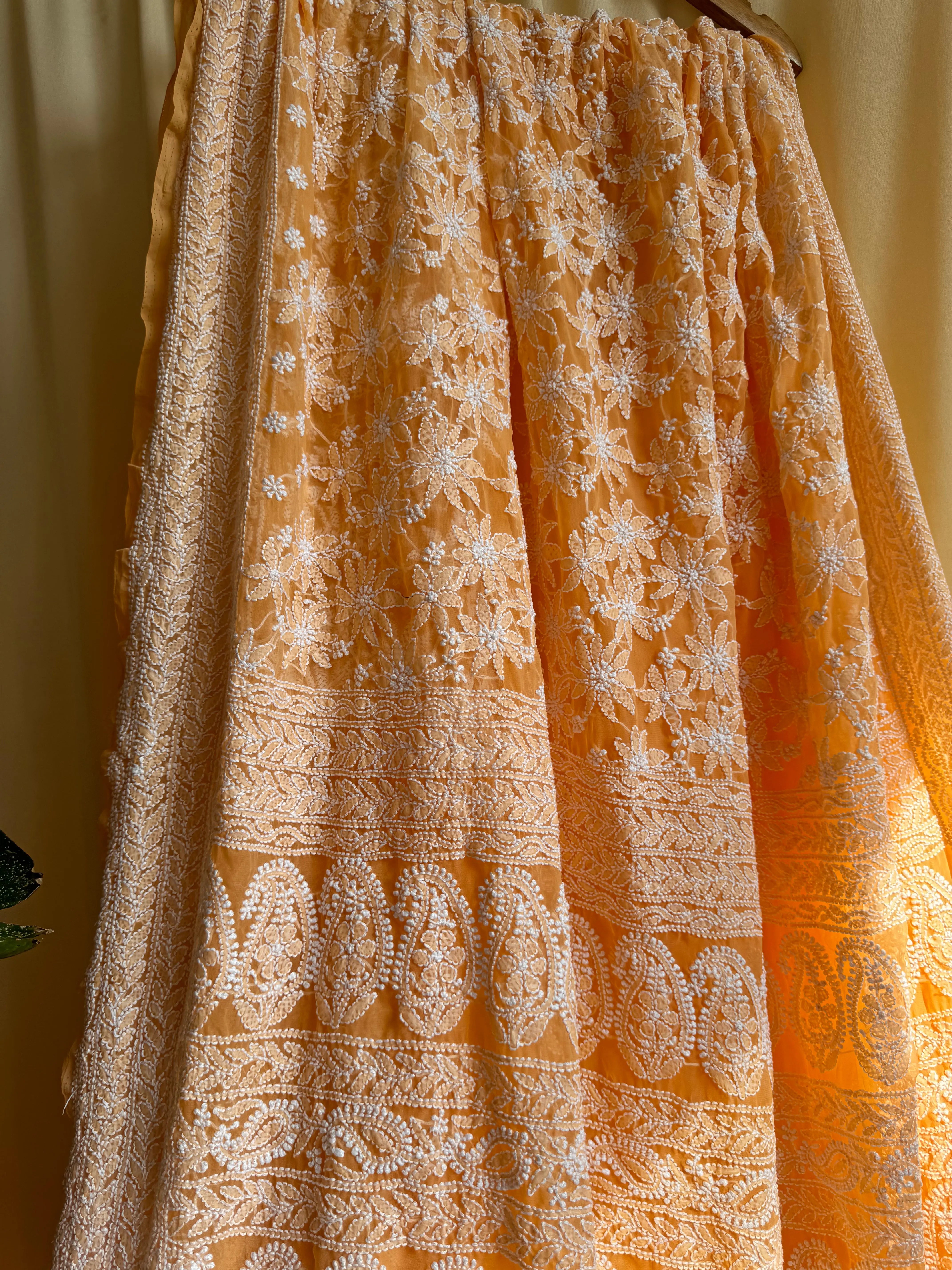 Georgette Chikankari saree in Sunset Orange ARIAA CHIKANKARI 