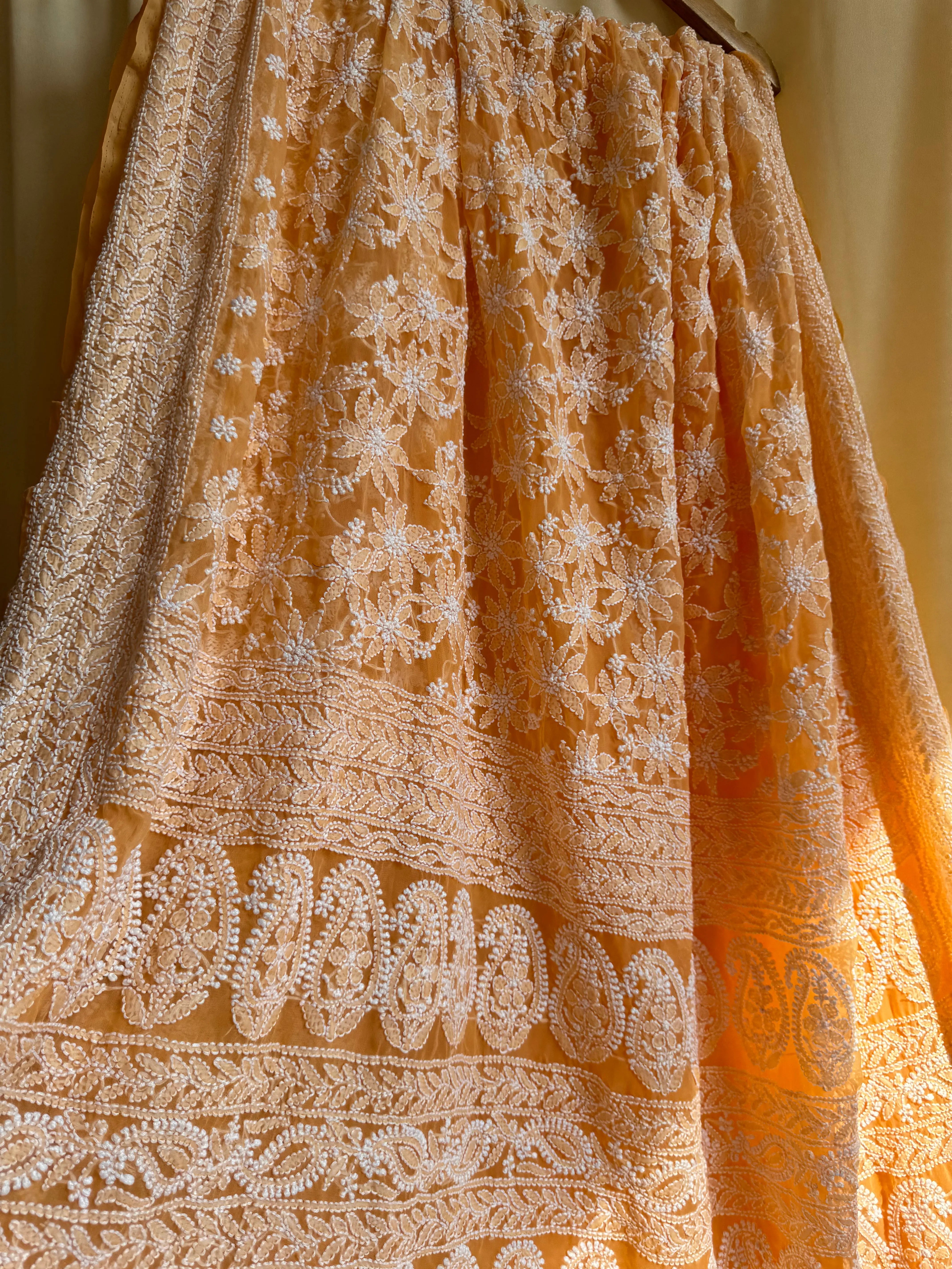 Georgette Chikankari saree in Sunset Orange ARIAA CHIKANKARI 