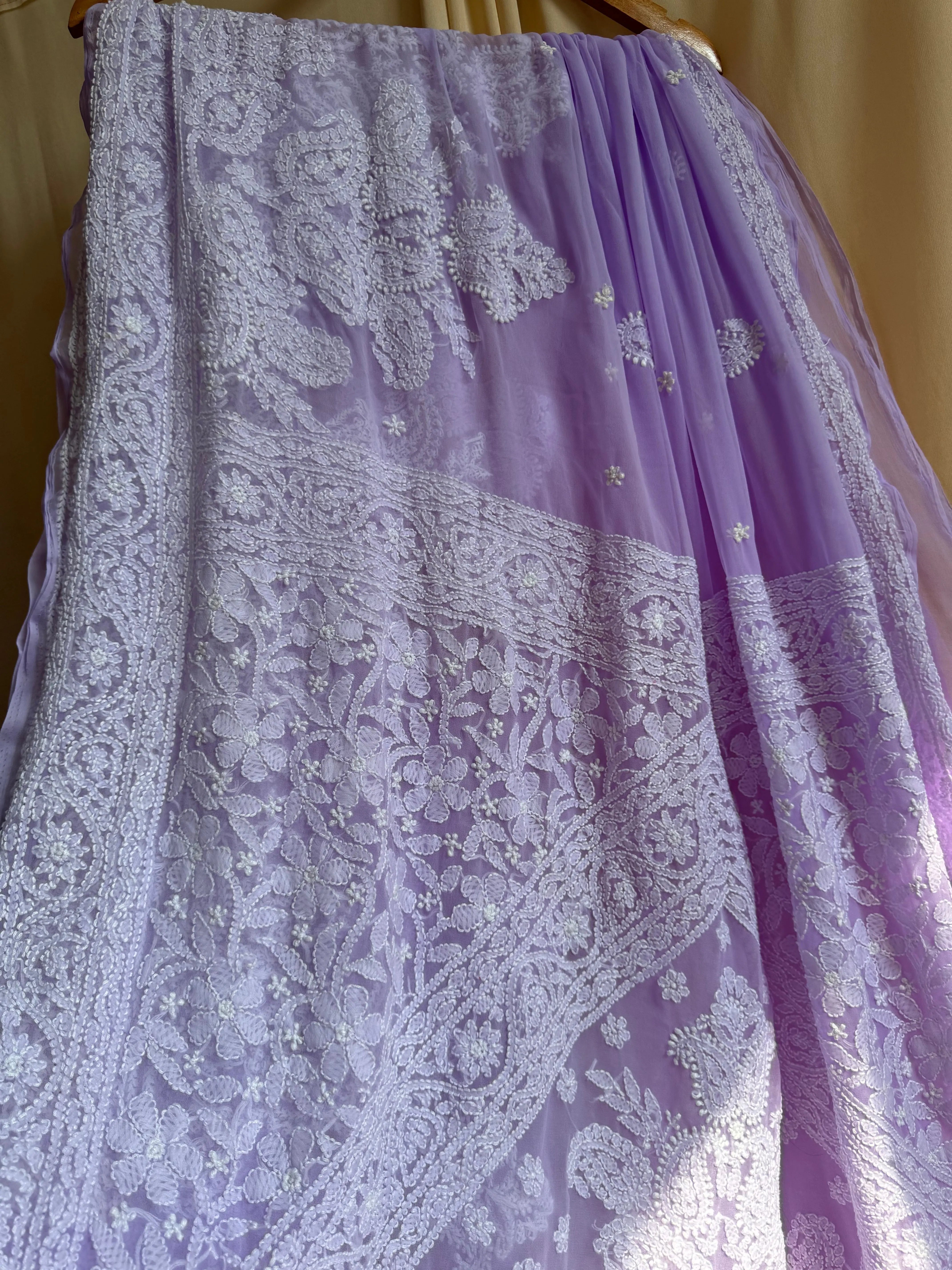 Georgette Chikankari saree in Lilac ARIAA CHIKANKARI 