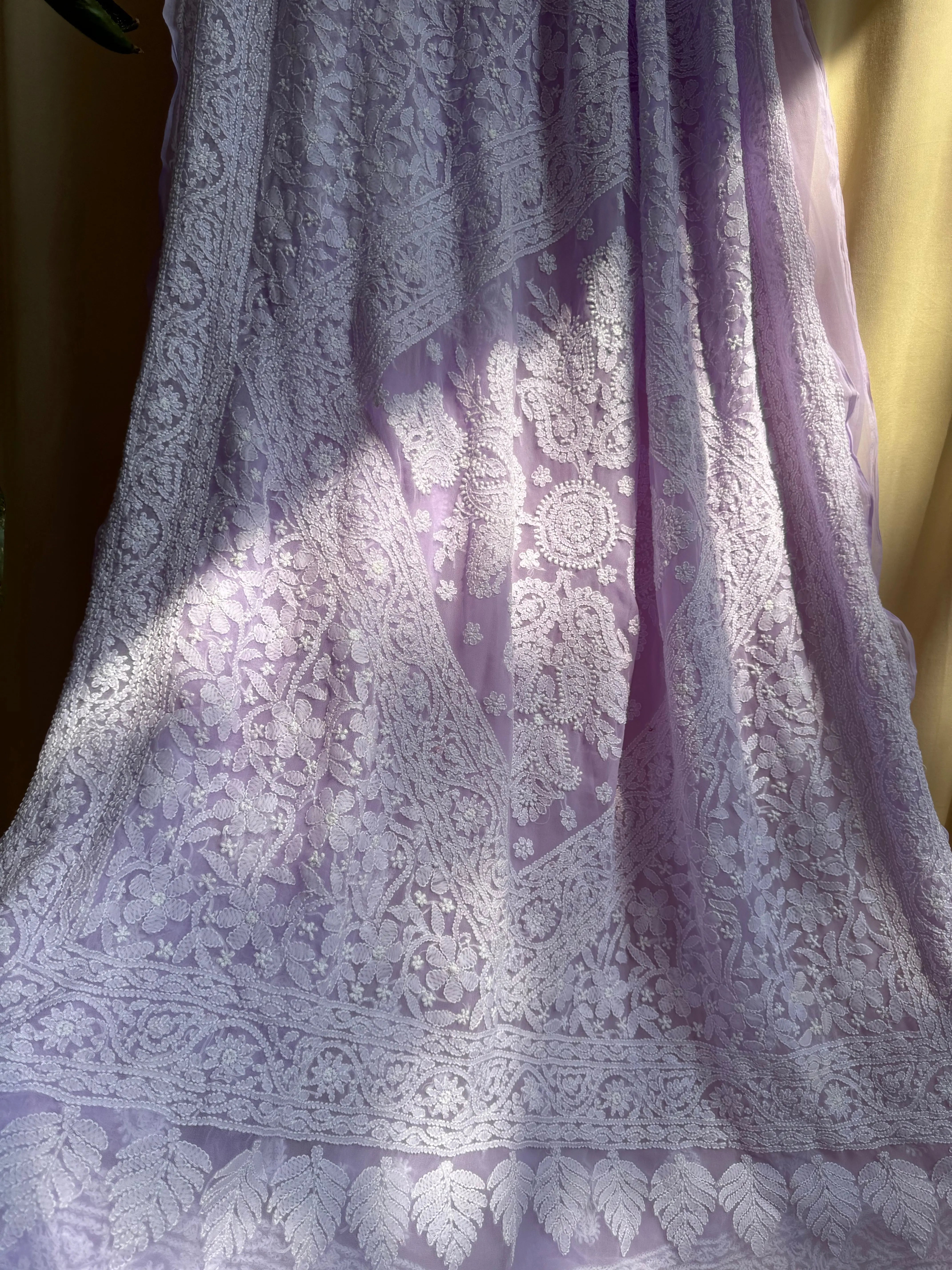 Georgette Chikankari saree in Lilac ARIAA CHIKANKARI 