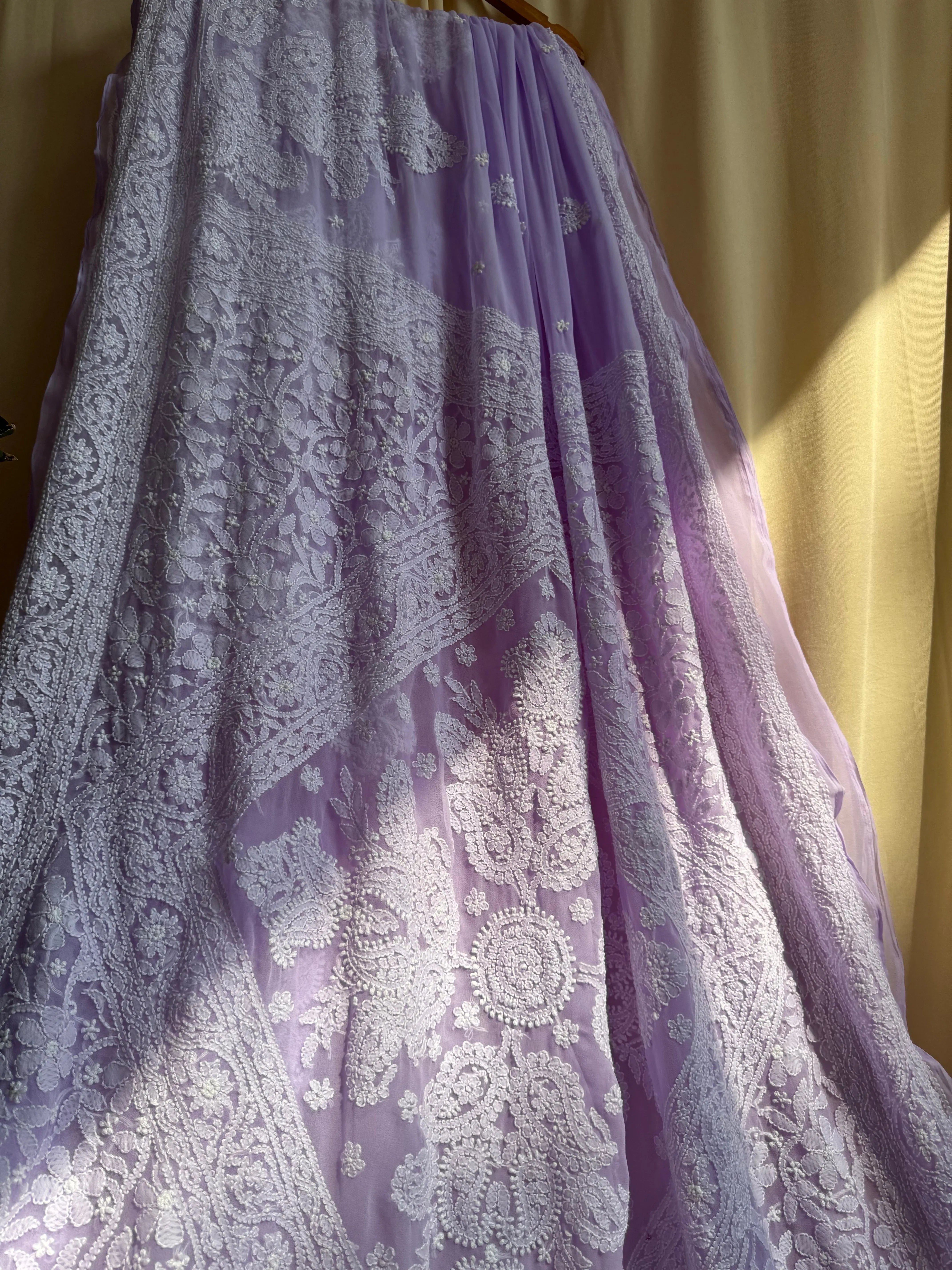 Georgette Chikankari saree in Lilac ARIAA CHIKANKARI 