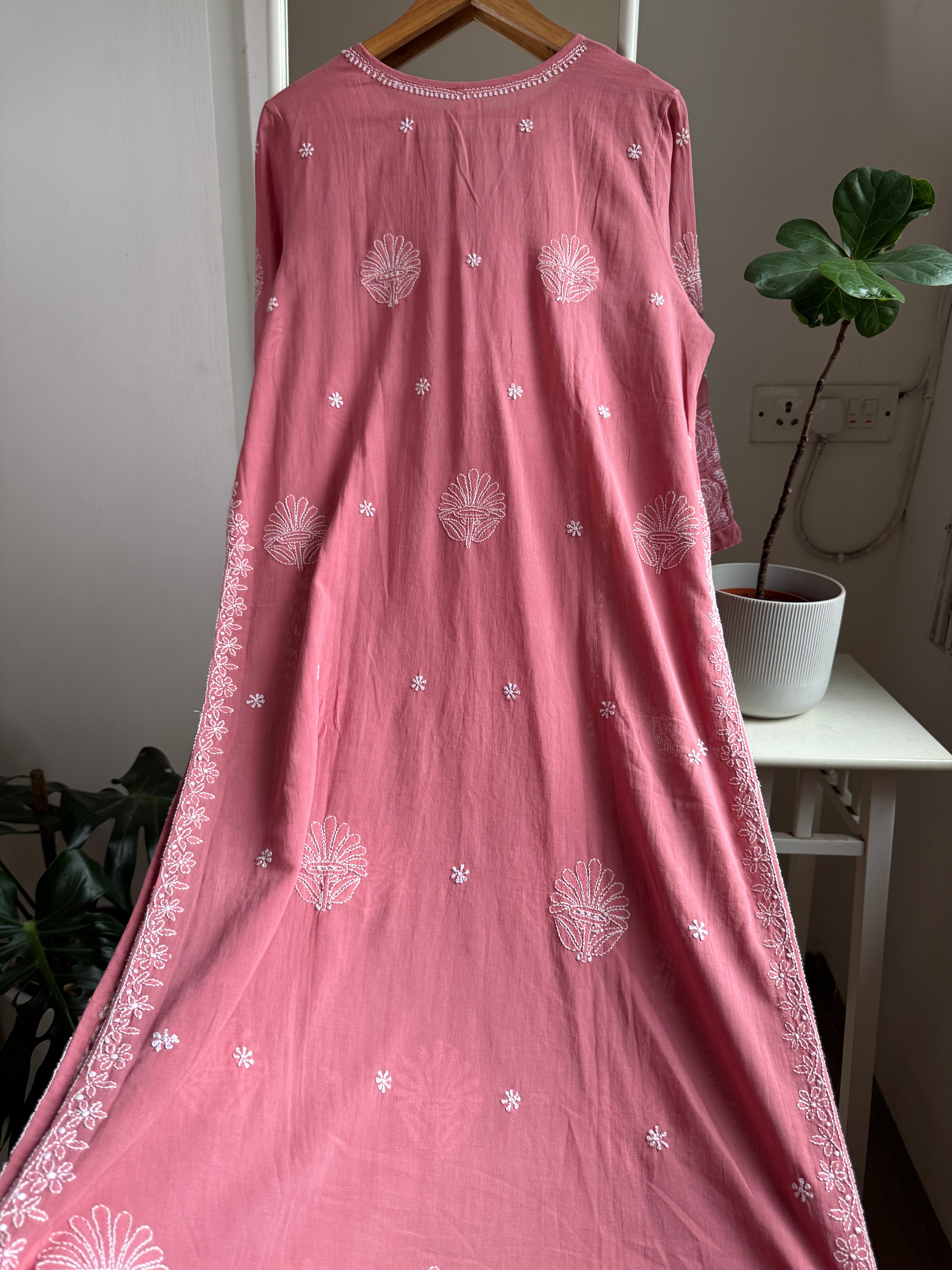 Mul Cotton Chikankari Kurti - Rosewood ARIAA CHIKANKARI 