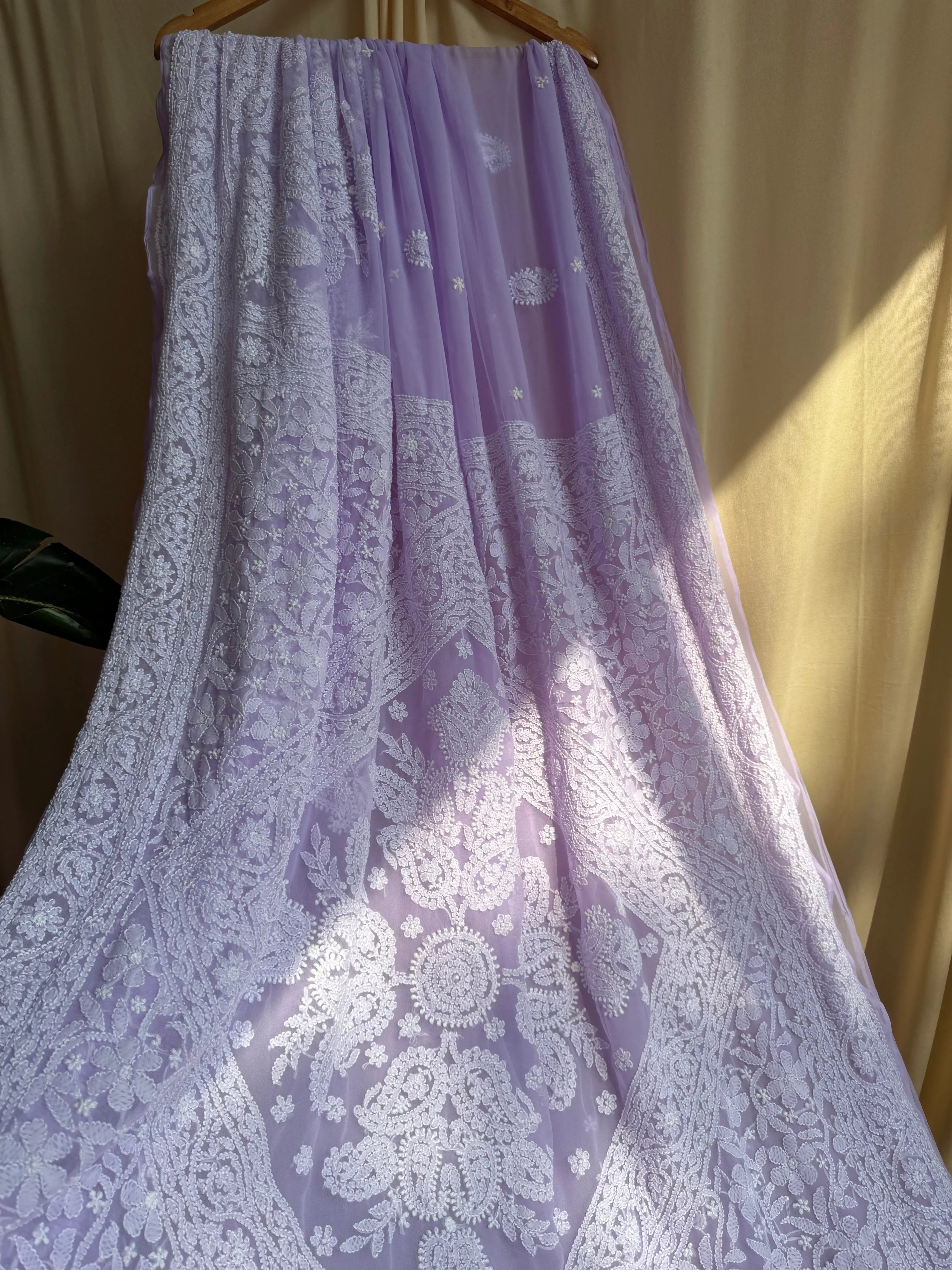 Georgette Chikankari saree in Lilac ARIAA CHIKANKARI 