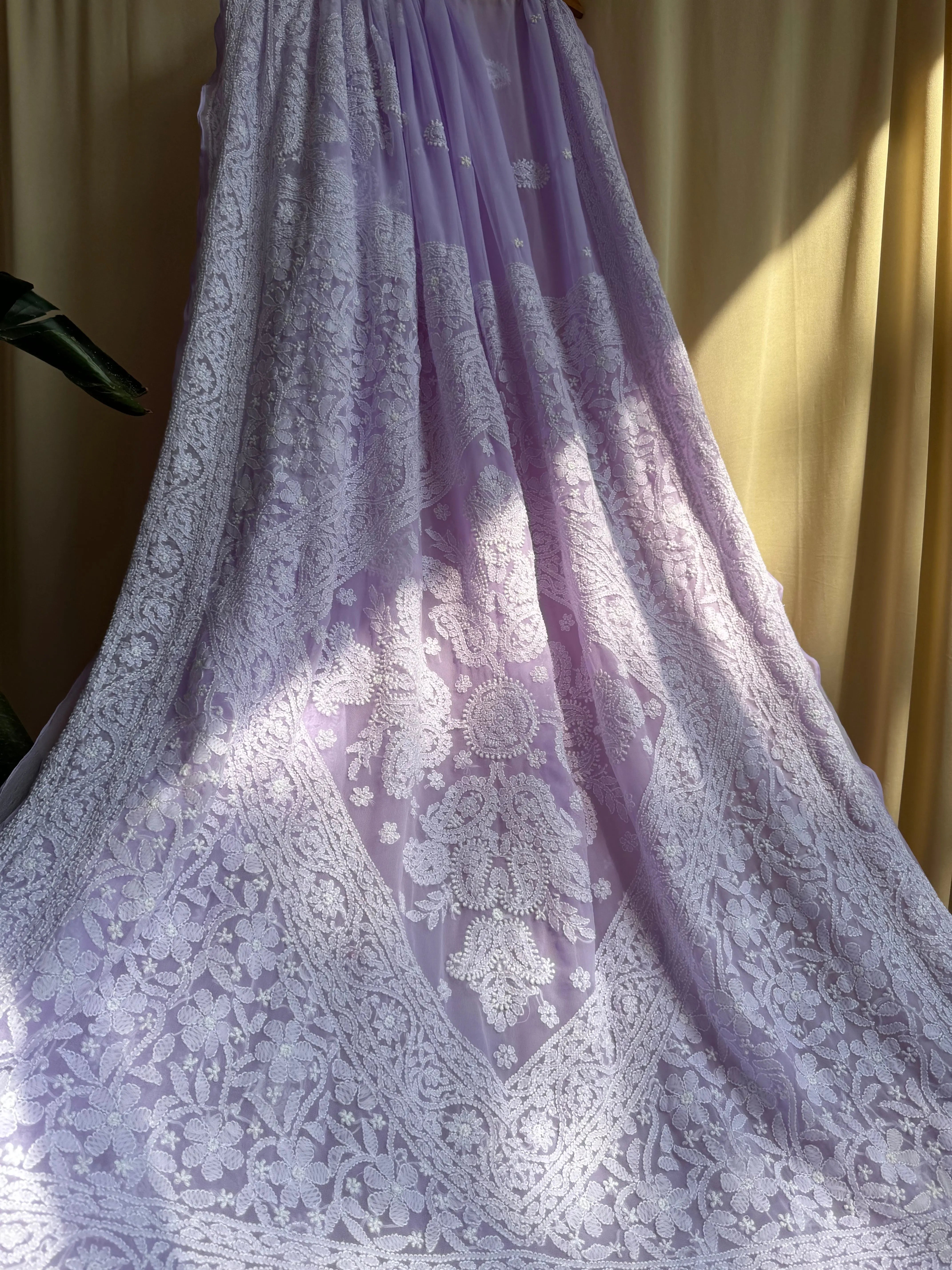 Georgette Chikankari saree in Lilac ARIAA CHIKANKARI 