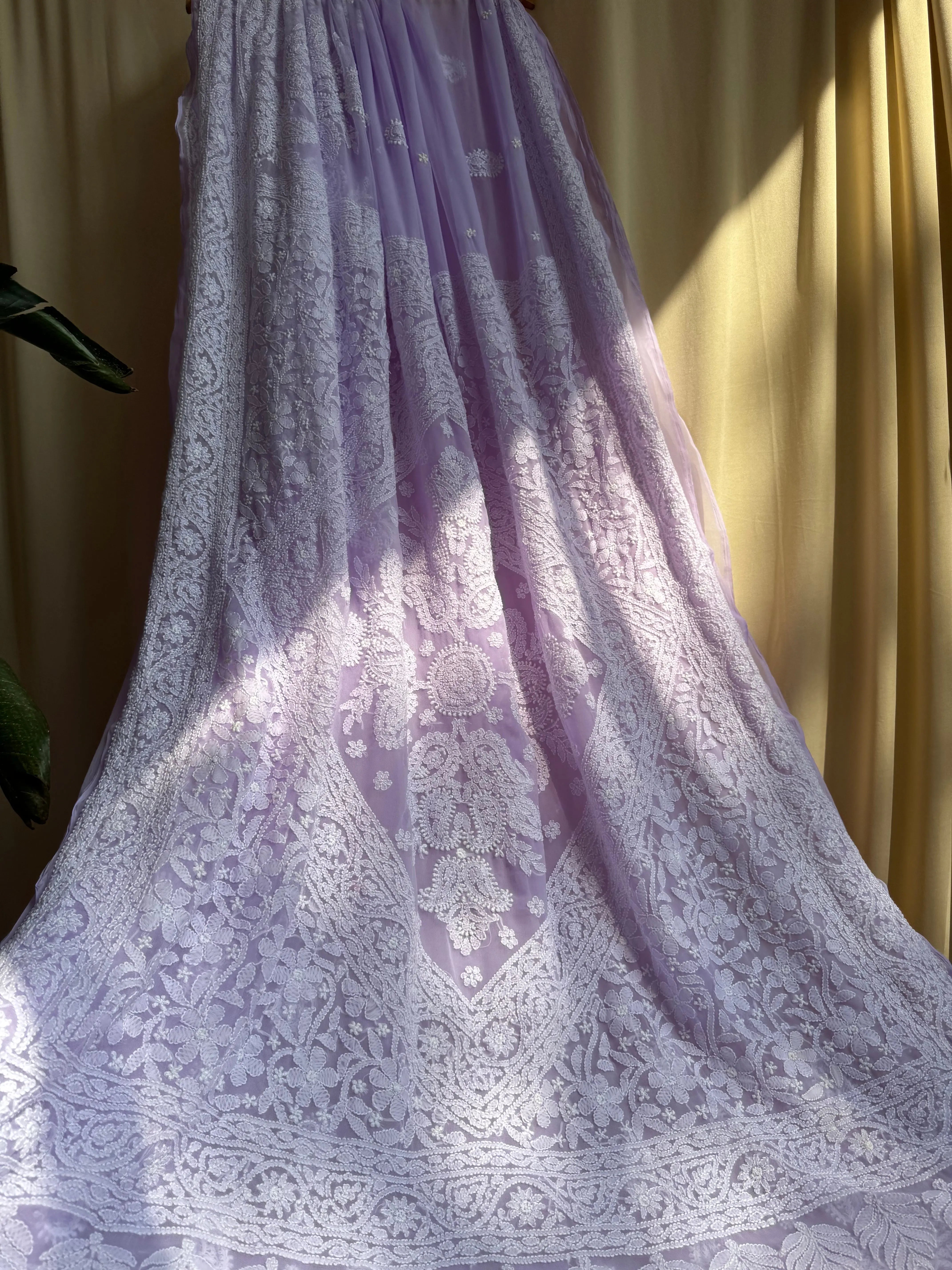 Georgette Chikankari saree in Lilac ARIAA CHIKANKARI 