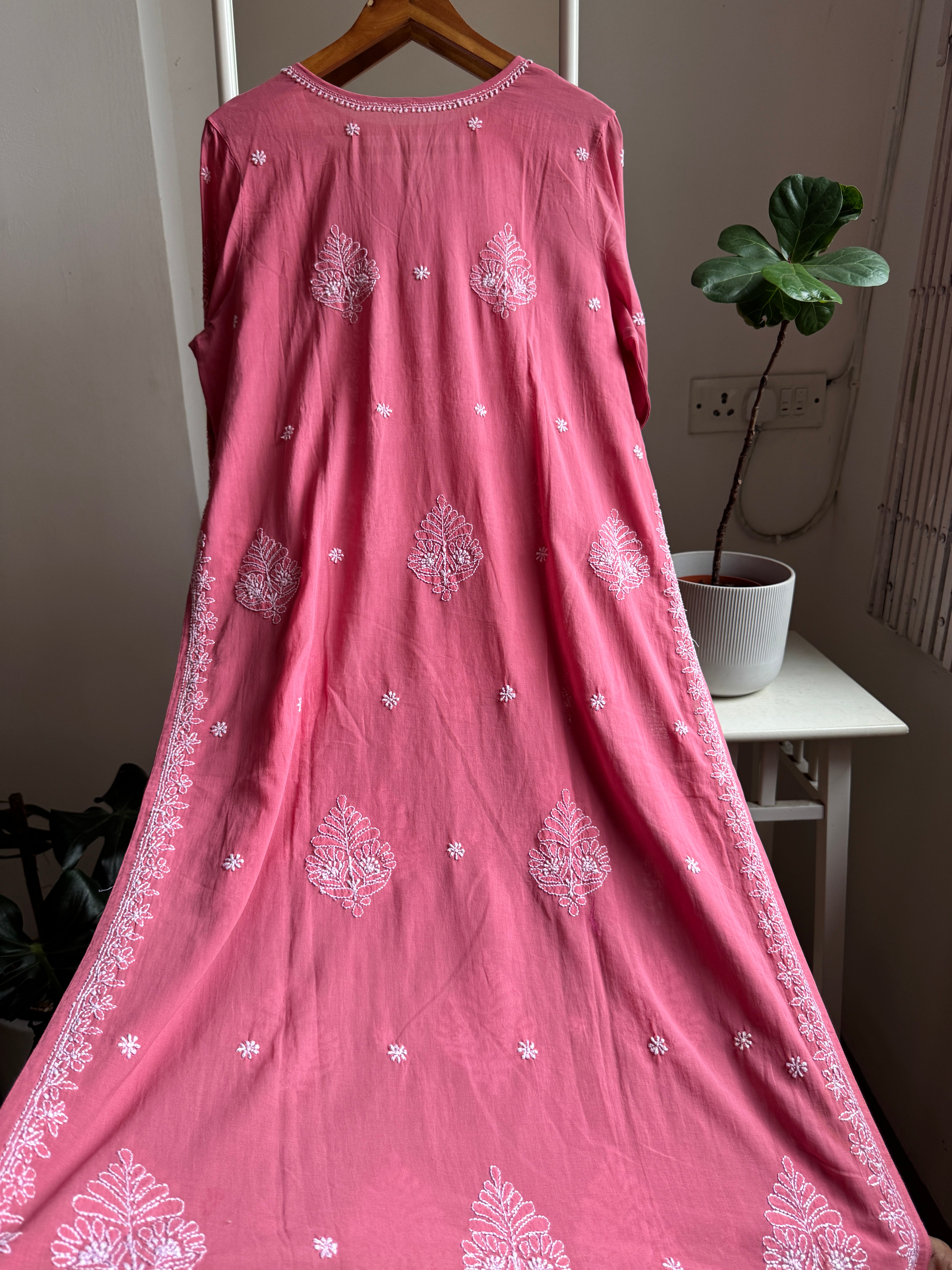 Mul Cotton Chikankari Kurti - Rosewood ARIAA CHIKANKARI 