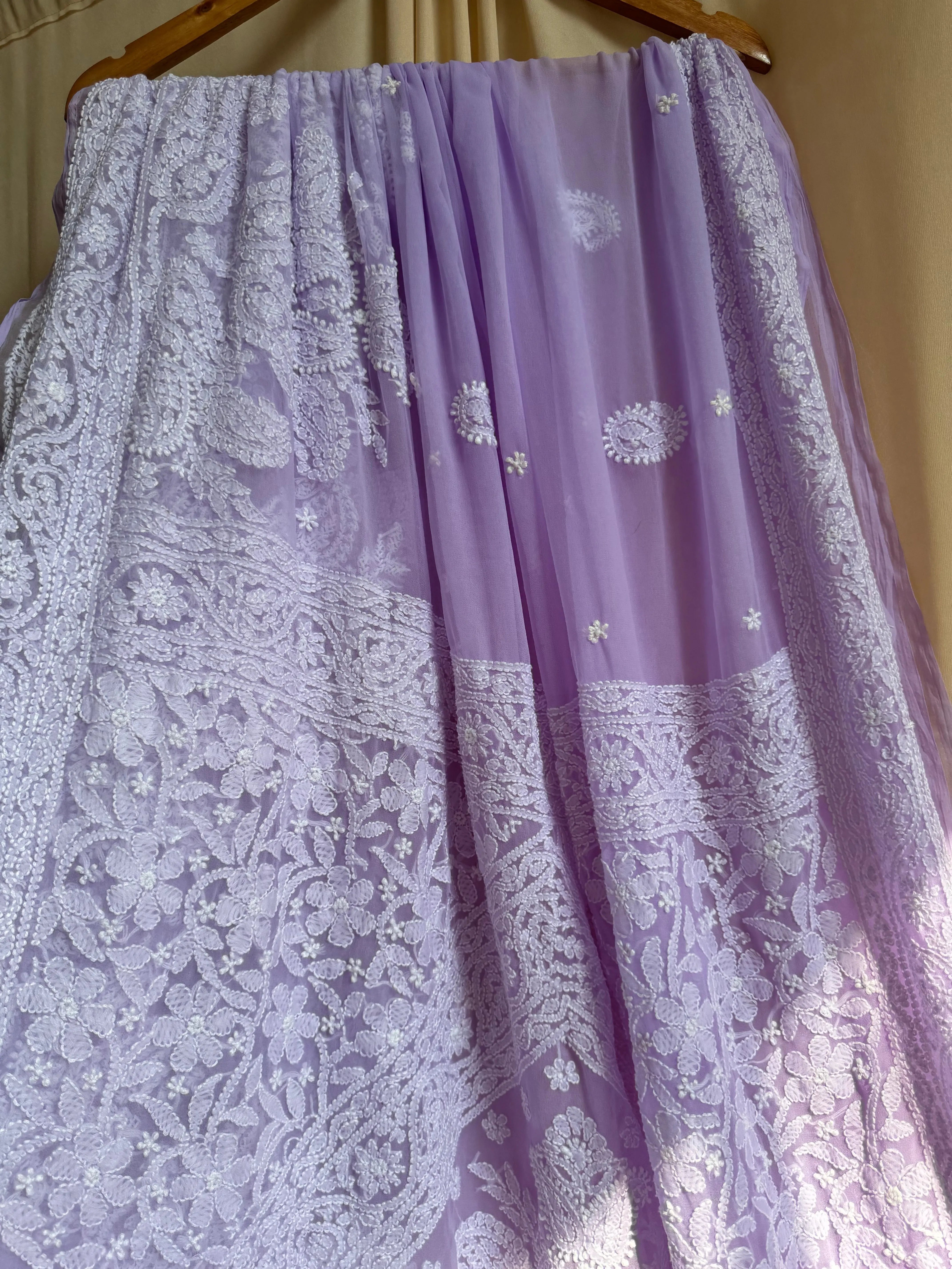 Georgette Chikankari saree in Lilac ARIAA CHIKANKARI 