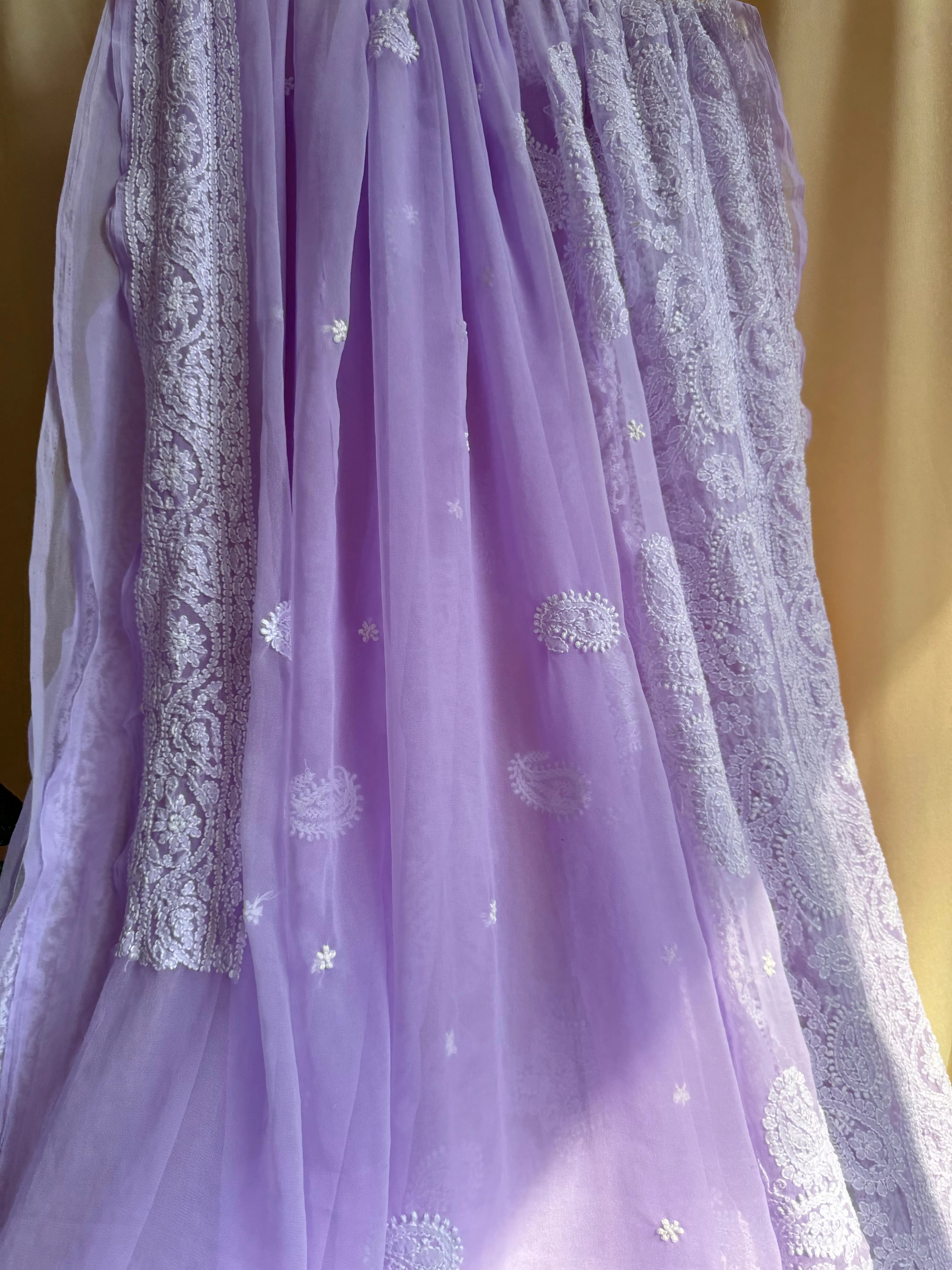 Georgette Chikankari saree in Lilac ARIAA CHIKANKARI 