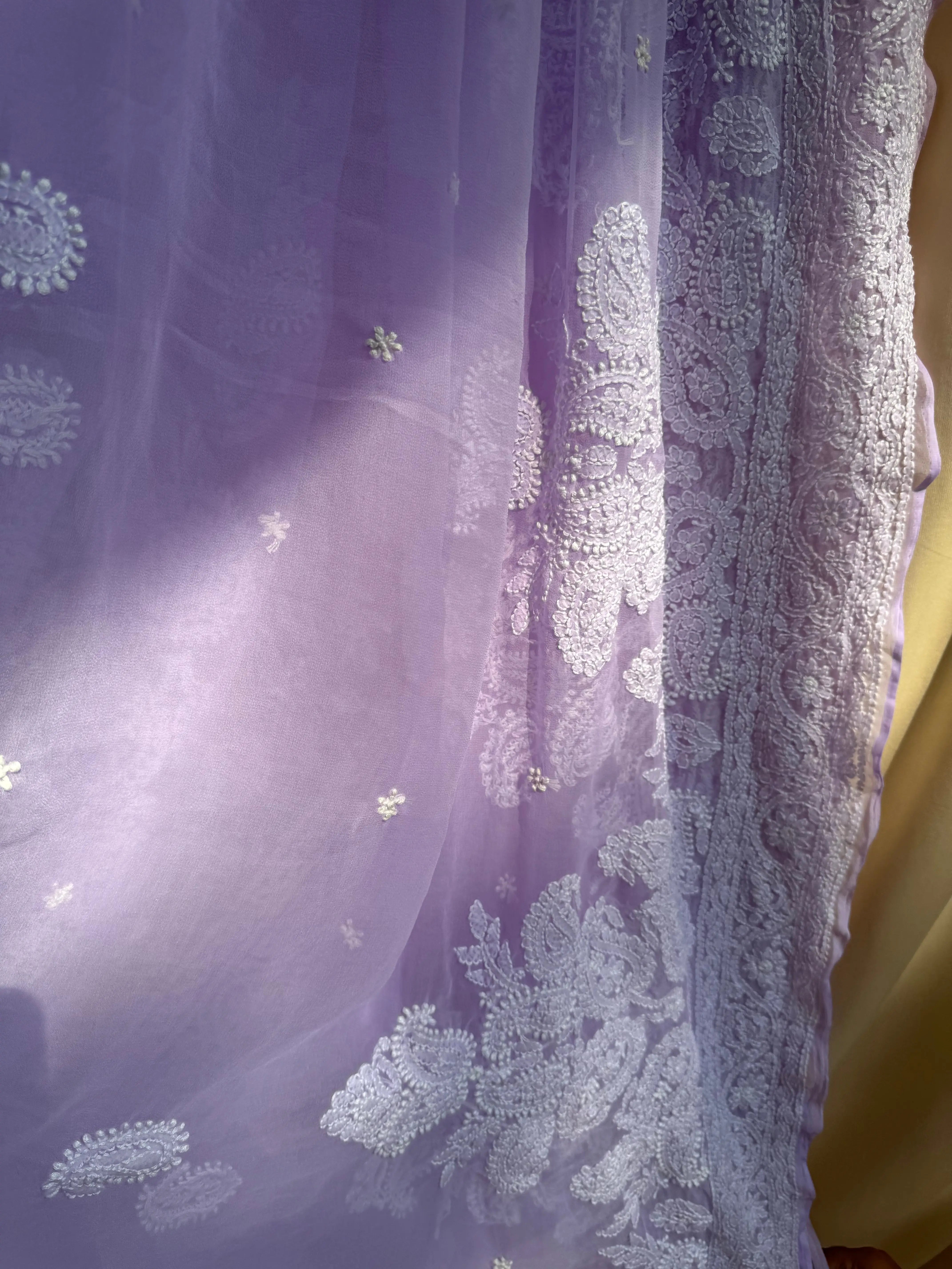 Georgette Chikankari saree in Lilac ARIAA CHIKANKARI 