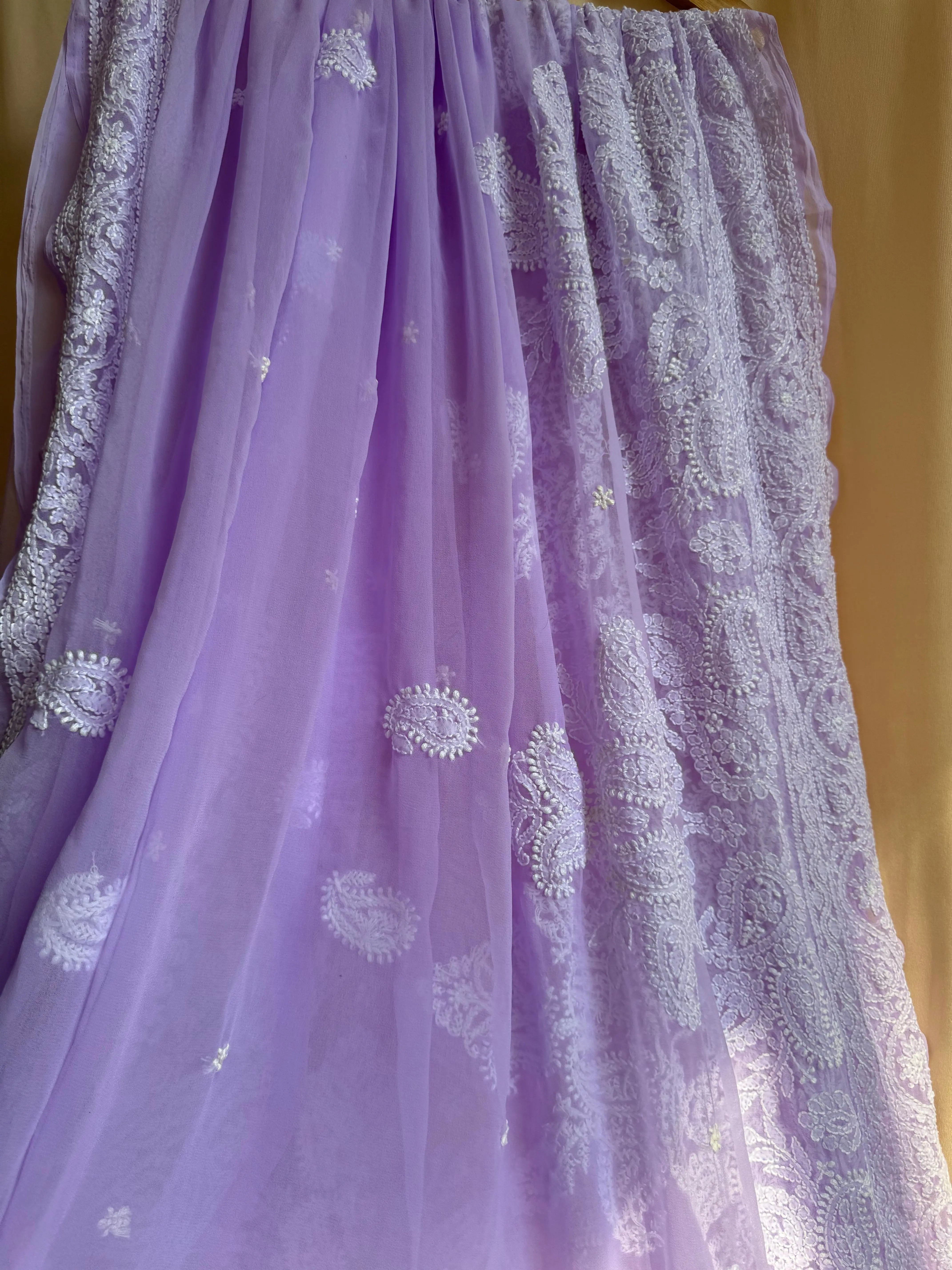 Georgette Chikankari saree in Lilac ARIAA CHIKANKARI 