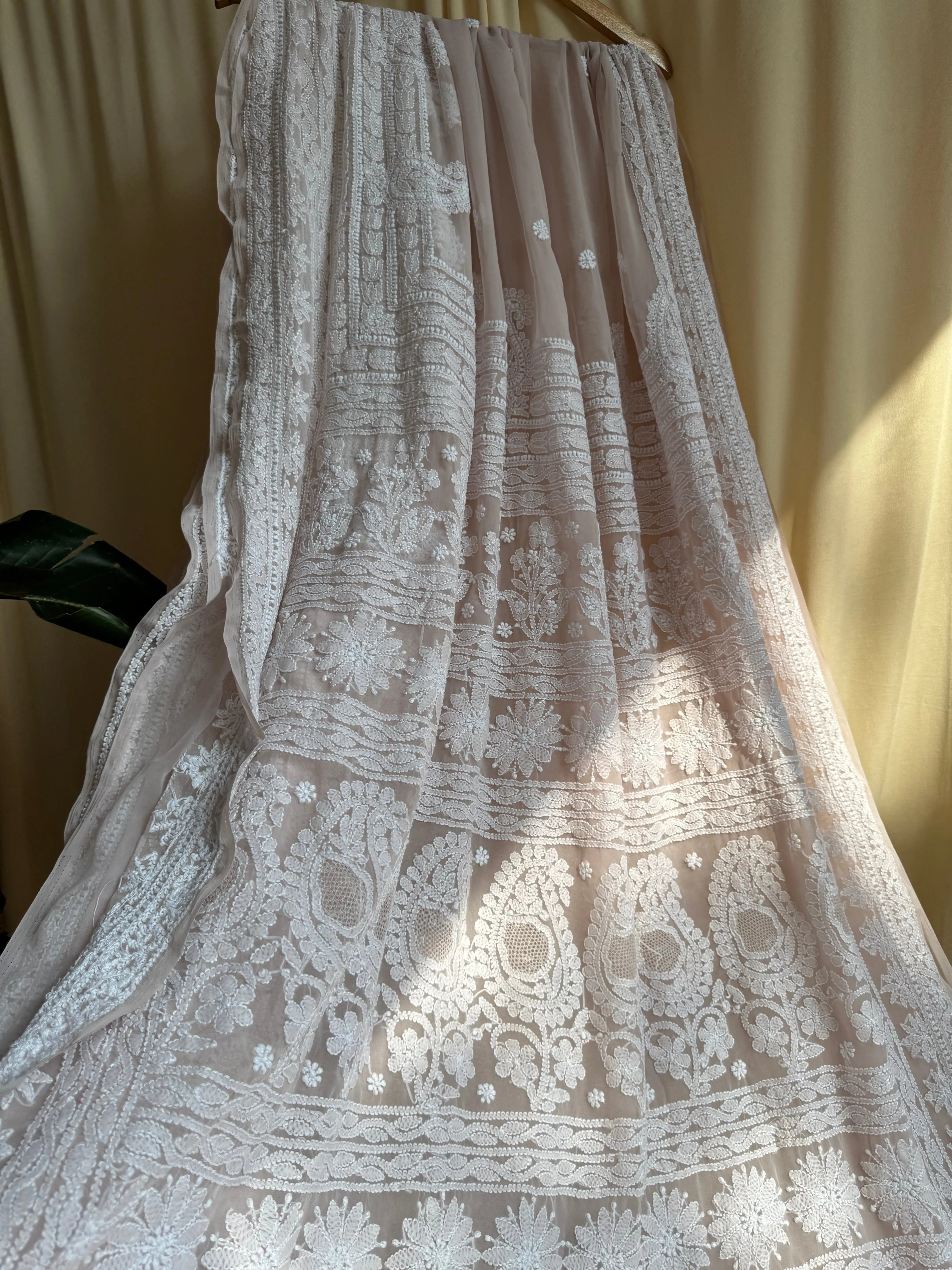 Georgette Chikankari saree in Pale Pink ARIAA CHIKANKARI 