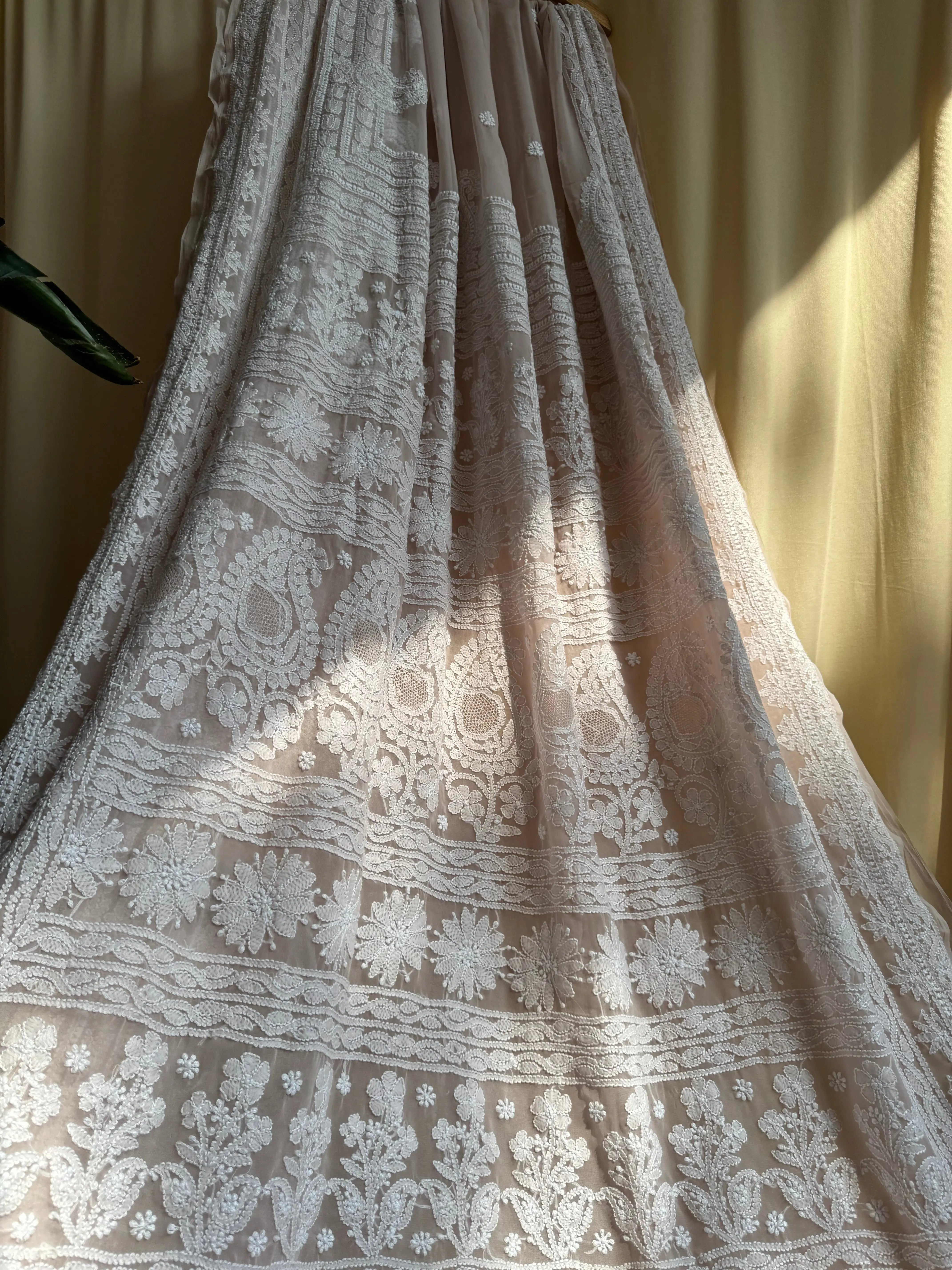 Georgette Chikankari saree in Pale Pink ARIAA CHIKANKARI 