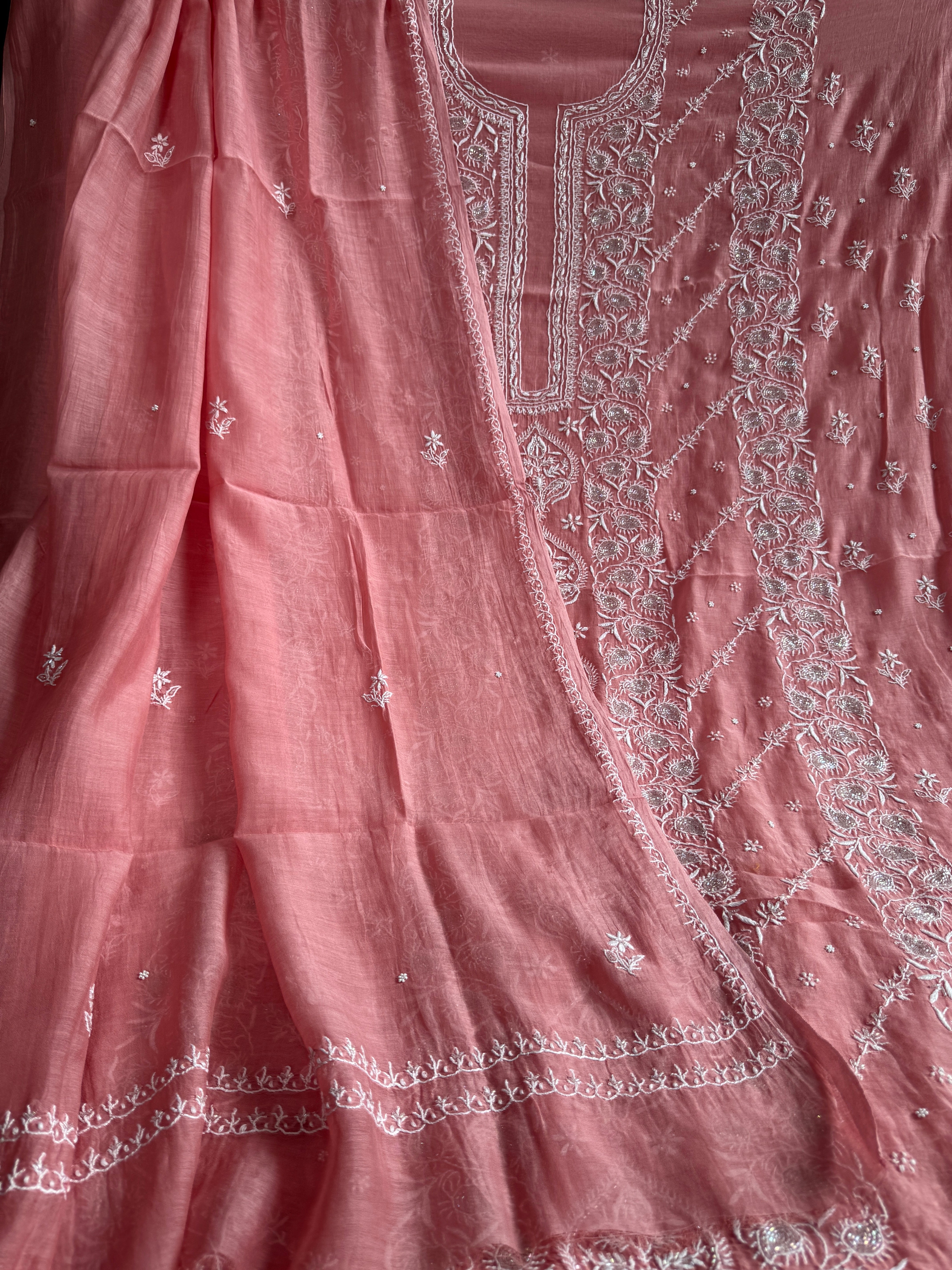 Mul Chanderi Chikankari  - Rosewood ARIAA CHIKANKARI 