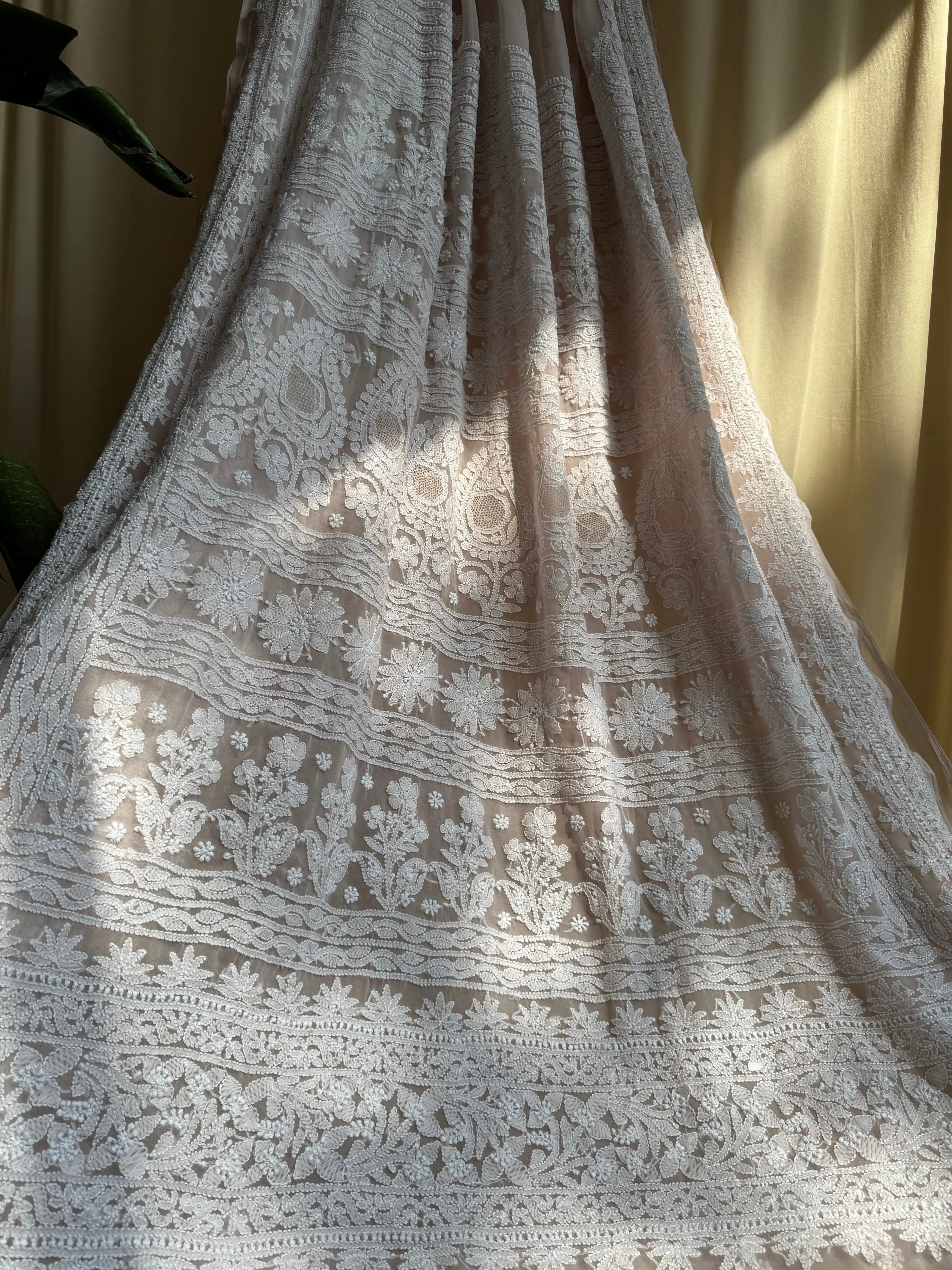 Georgette Chikankari saree in Pale Pink ARIAA CHIKANKARI 