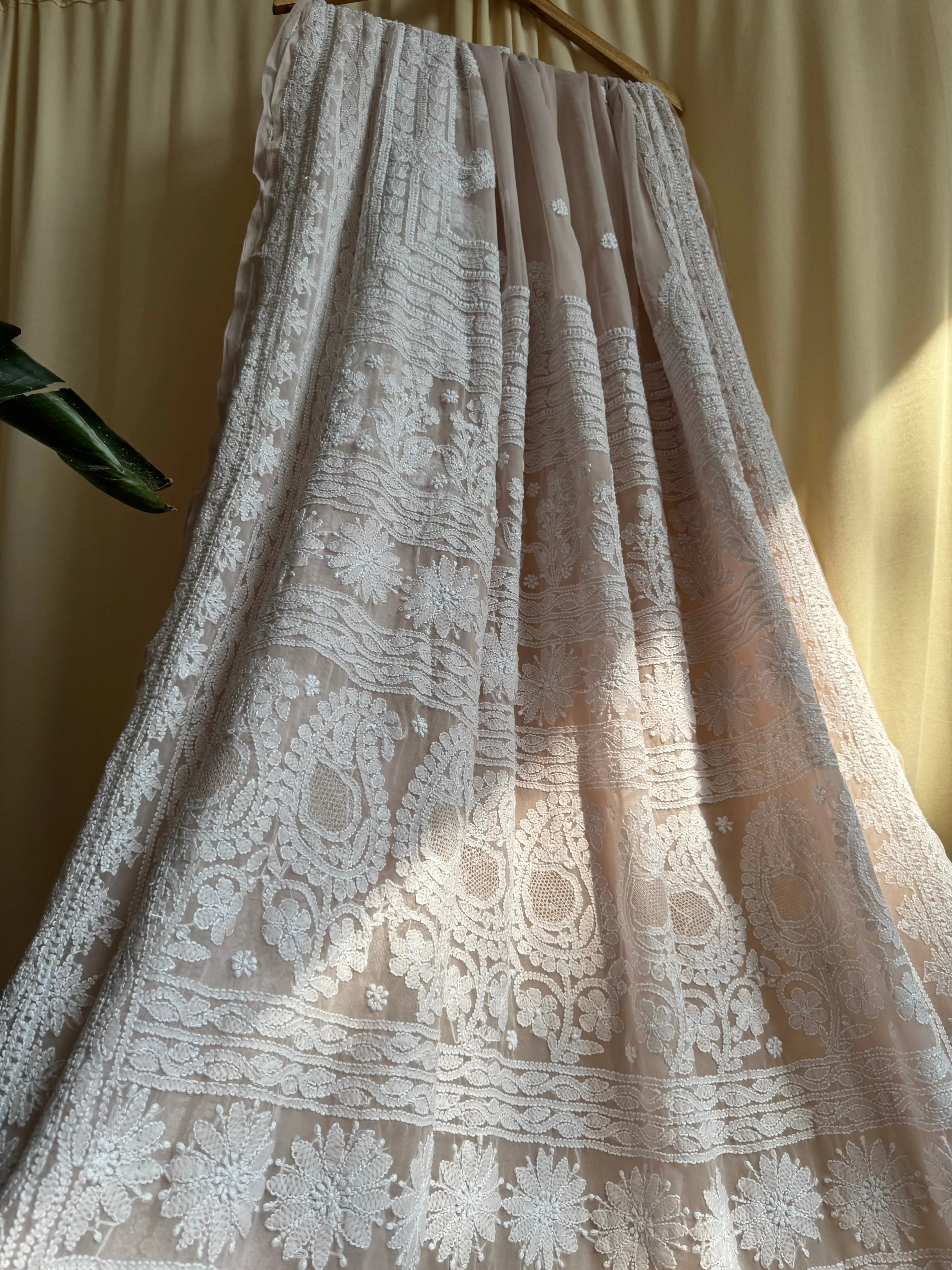 Georgette Chikankari saree in Pale Pink ARIAA CHIKANKARI 