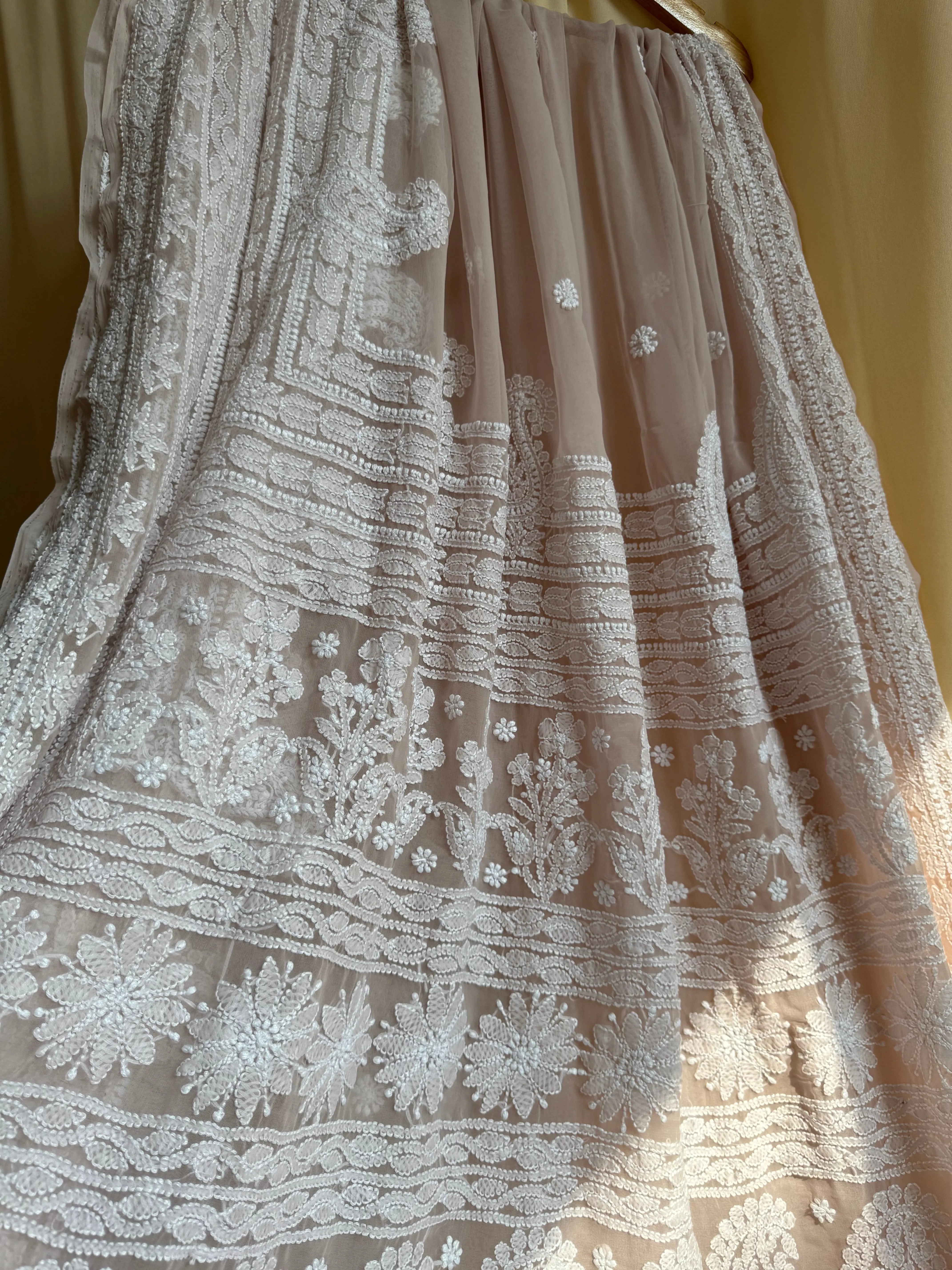 Georgette Chikankari saree in Pale Pink ARIAA CHIKANKARI 