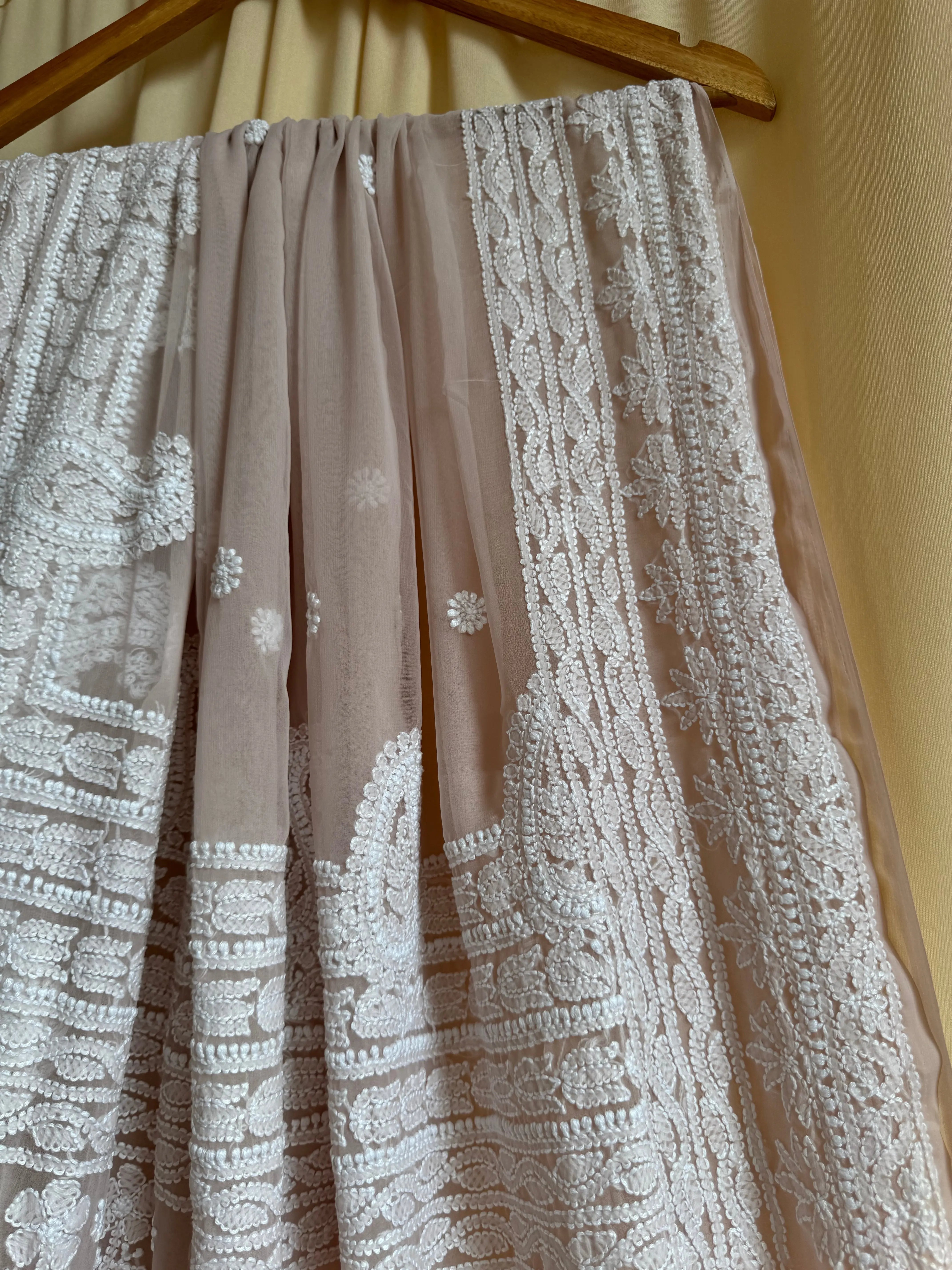 Georgette Chikankari saree in Pale Pink ARIAA CHIKANKARI 