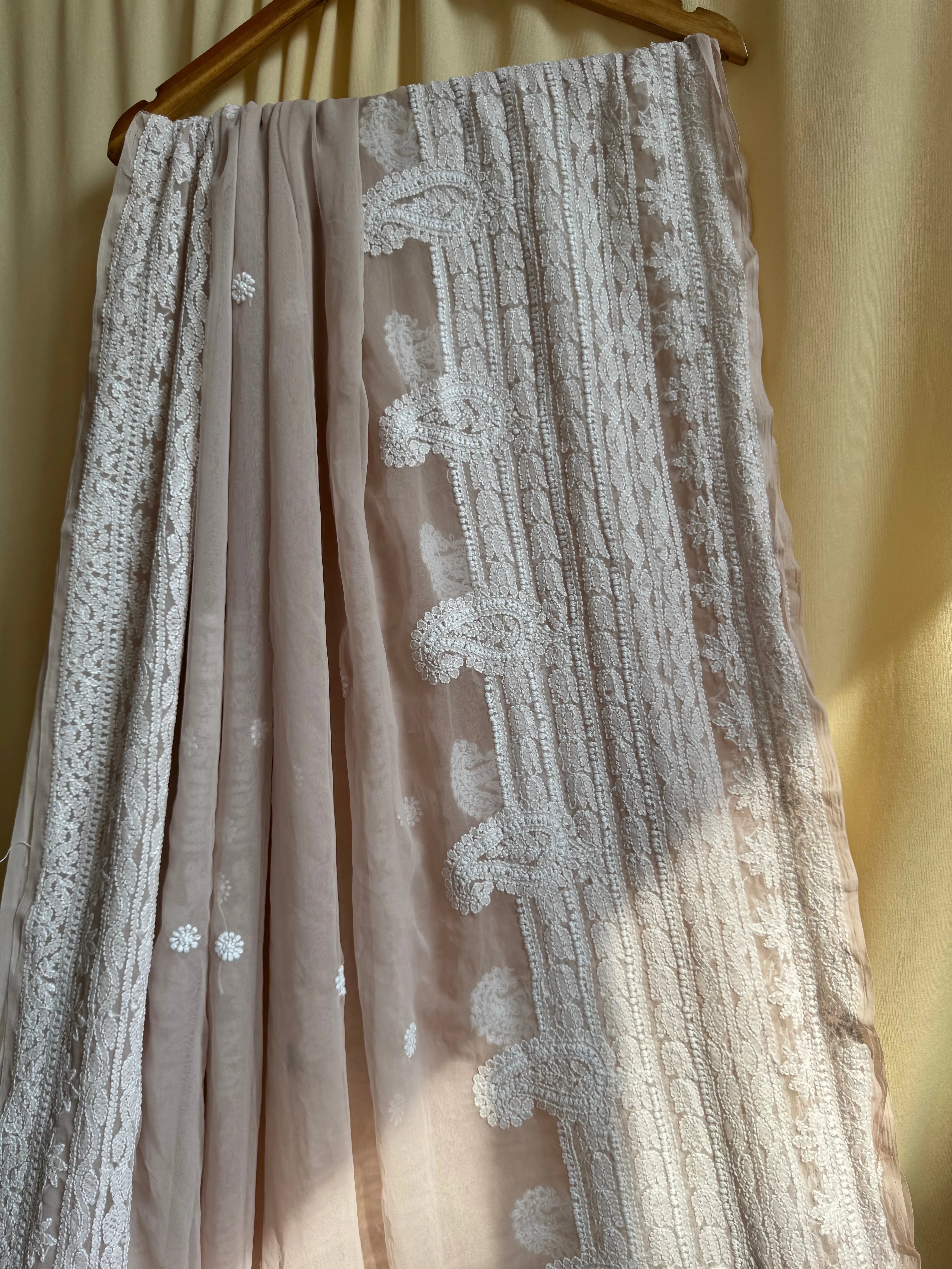 Georgette Chikankari saree in Pale Pink ARIAA CHIKANKARI 