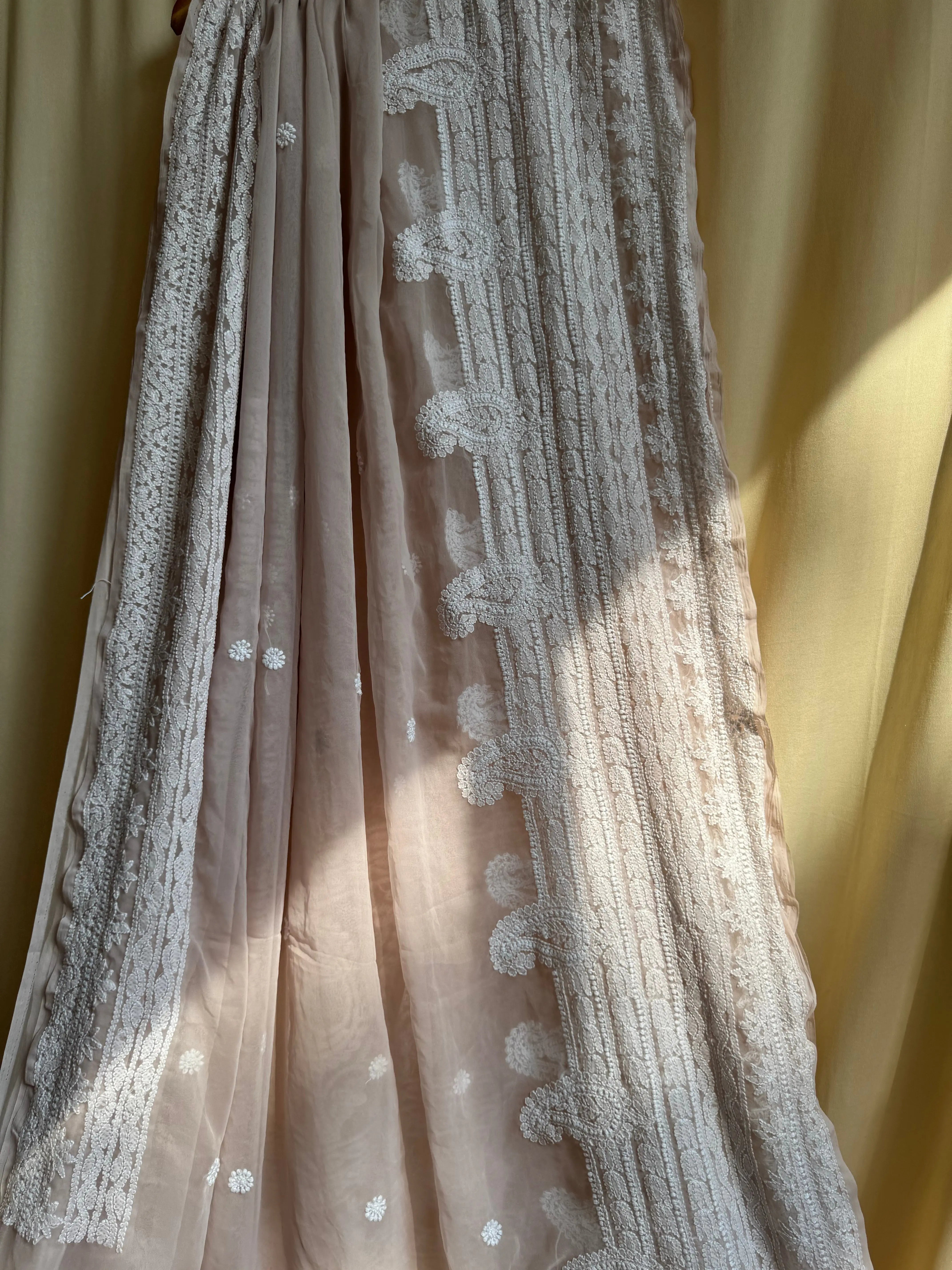 Georgette Chikankari saree in Pale Pink ARIAA CHIKANKARI 