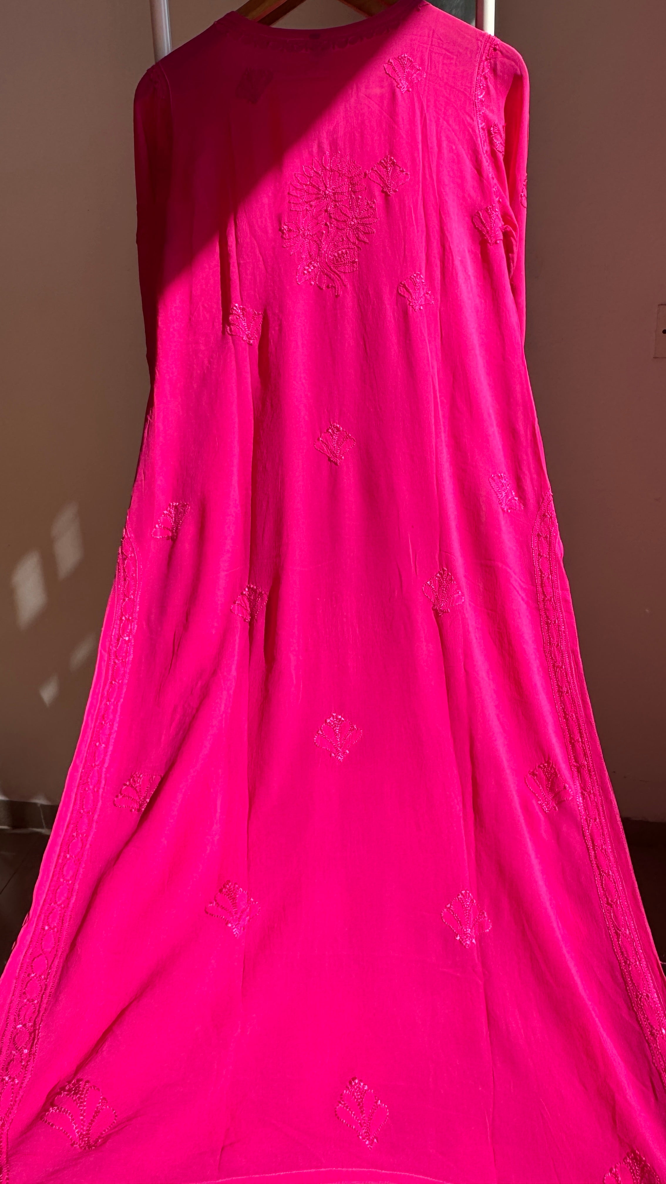 Viscose Kurti - Gala Booti- Hot Pink