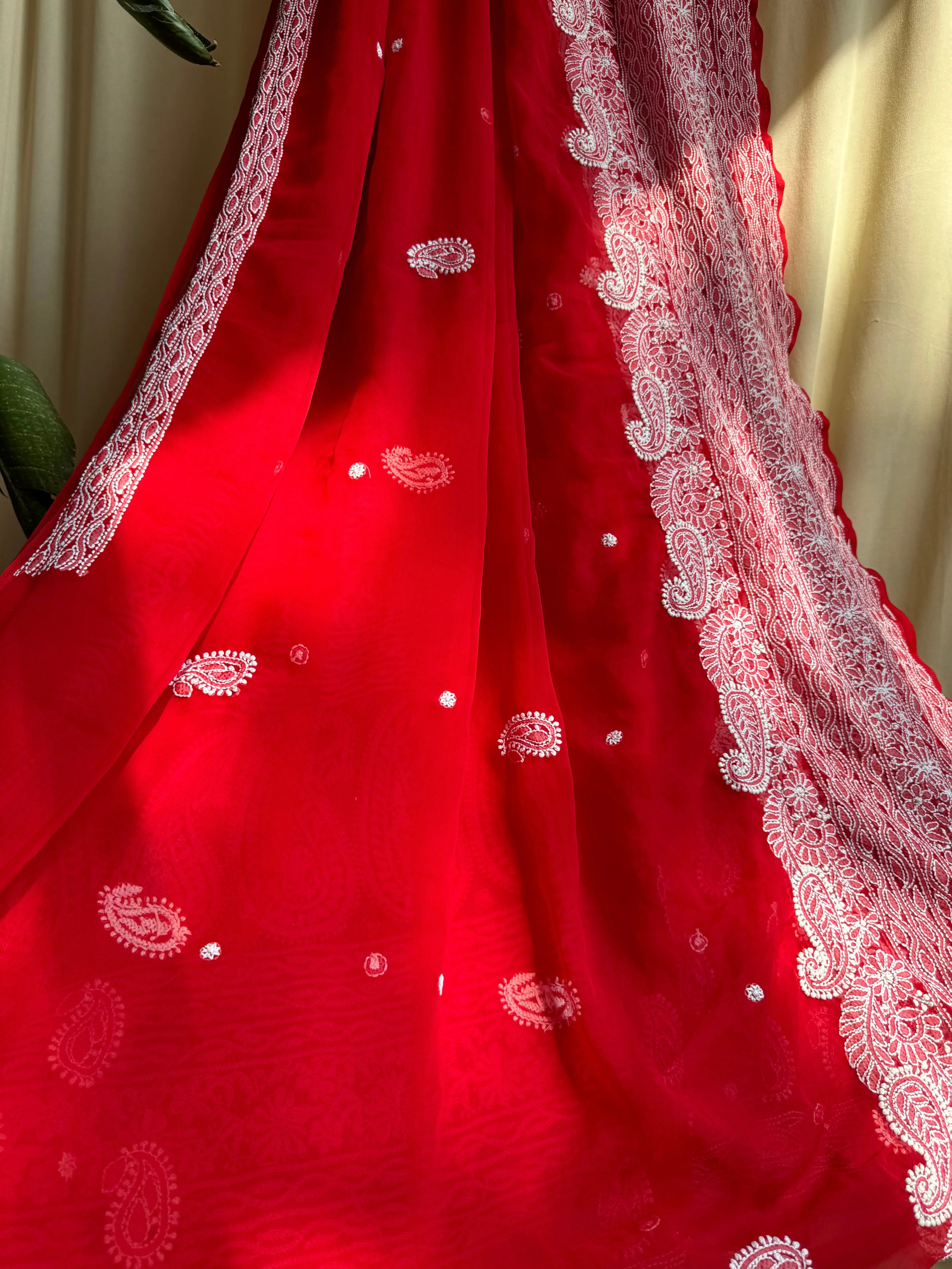 Georgette Chikankari saree in Red ARIAA CHIKANKARI 