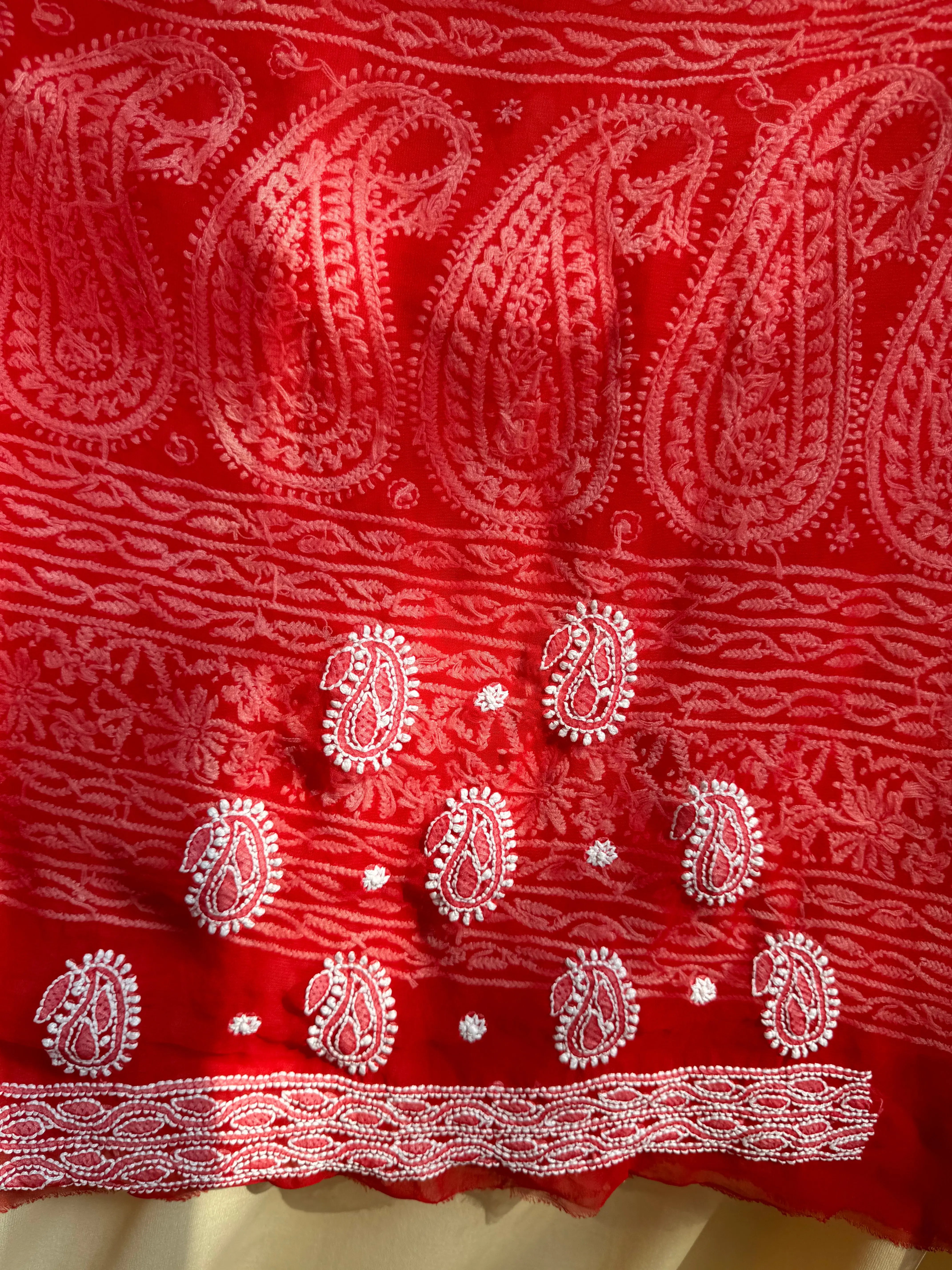 Georgette Chikankari saree in Red ARIAA CHIKANKARI 