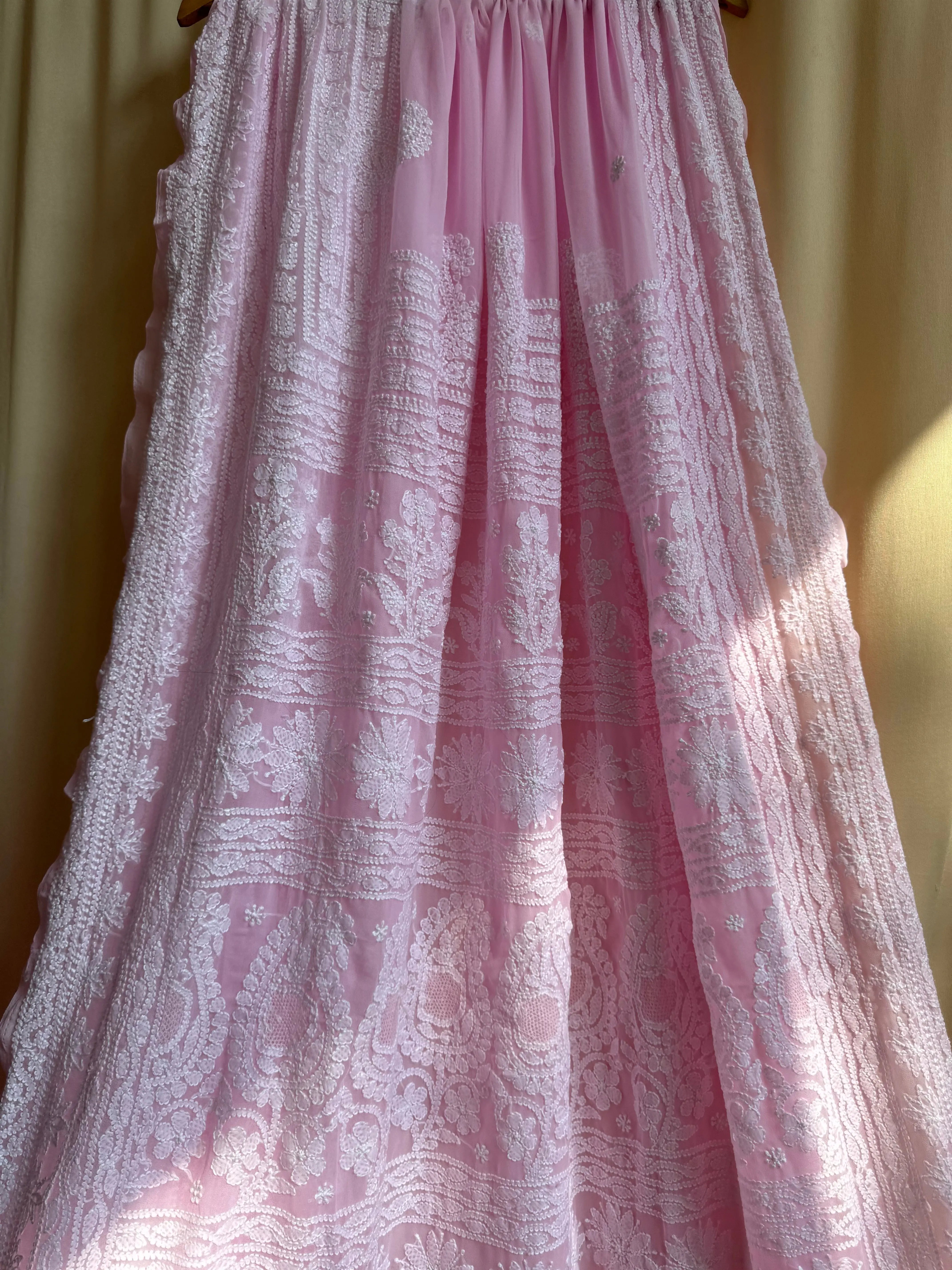 Georgette Chikankari saree in Pink ARIAA CHIKANKARI 